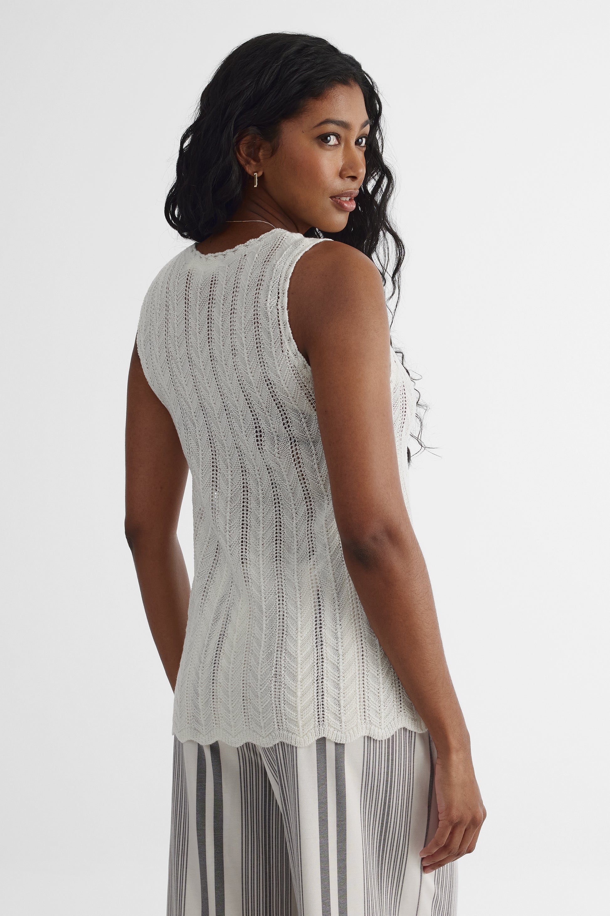 Camisole V neck en lin - Femme && BLANC CASSÉ