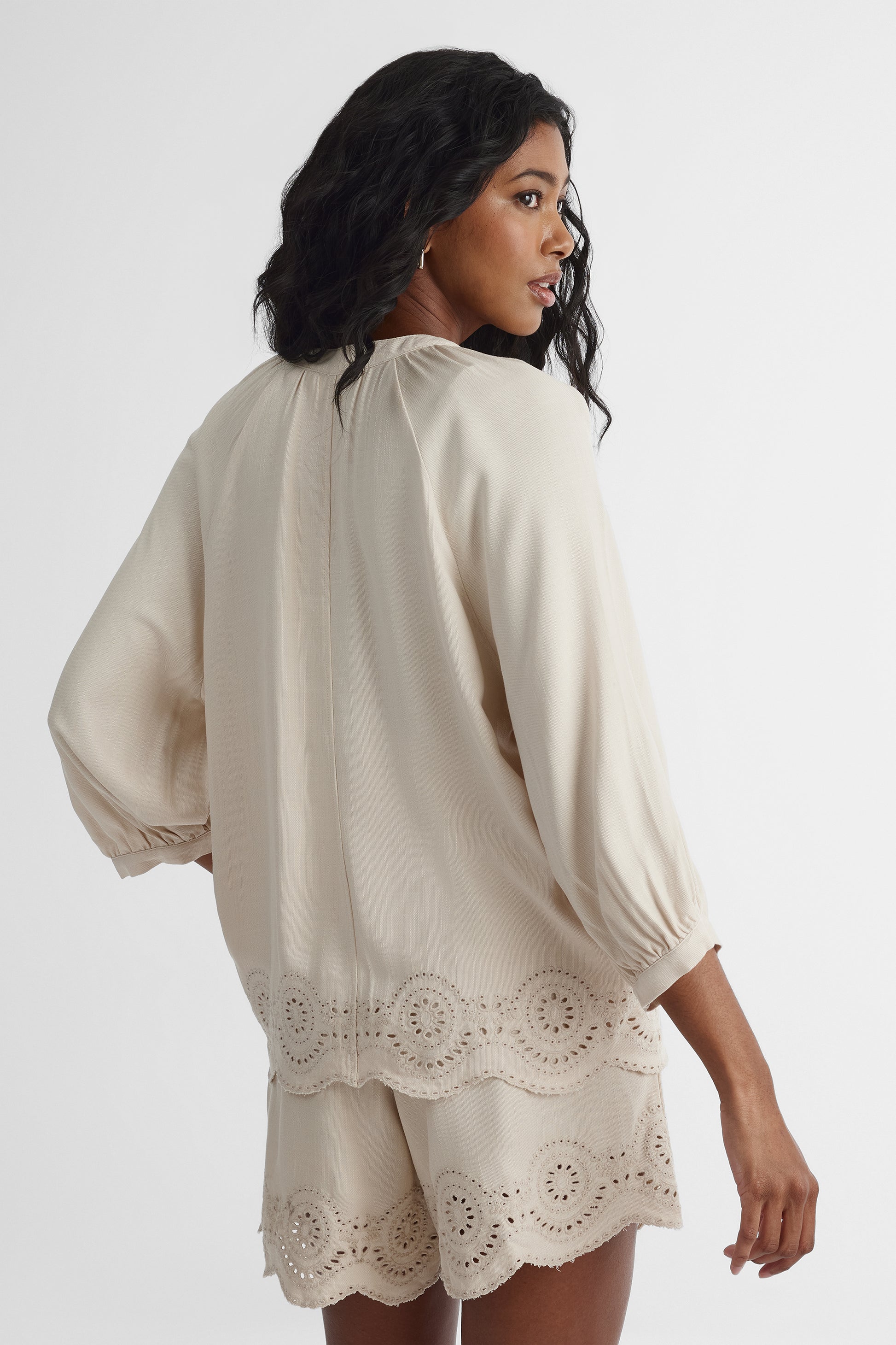 Blouse manches aux coudes col ouvert - Femme && NATUREL