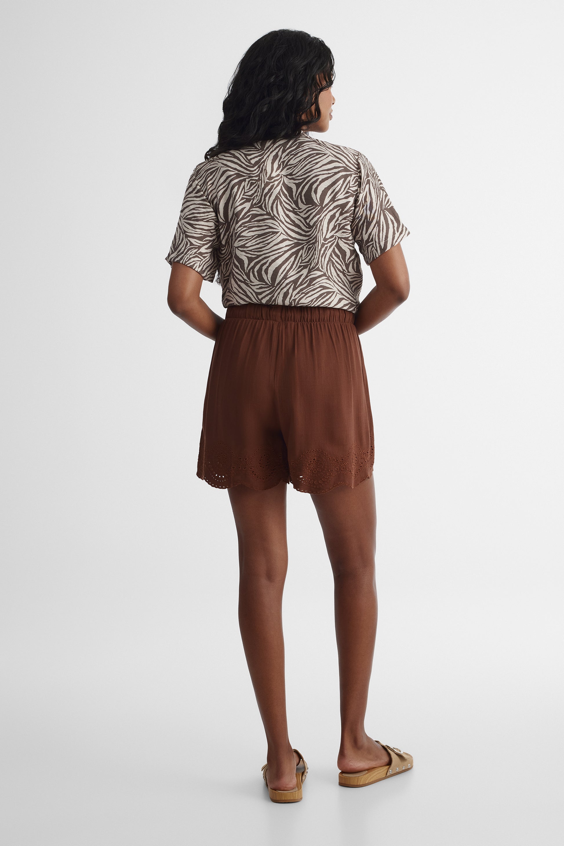 Short taille haute paperbag - Femme && BRUN