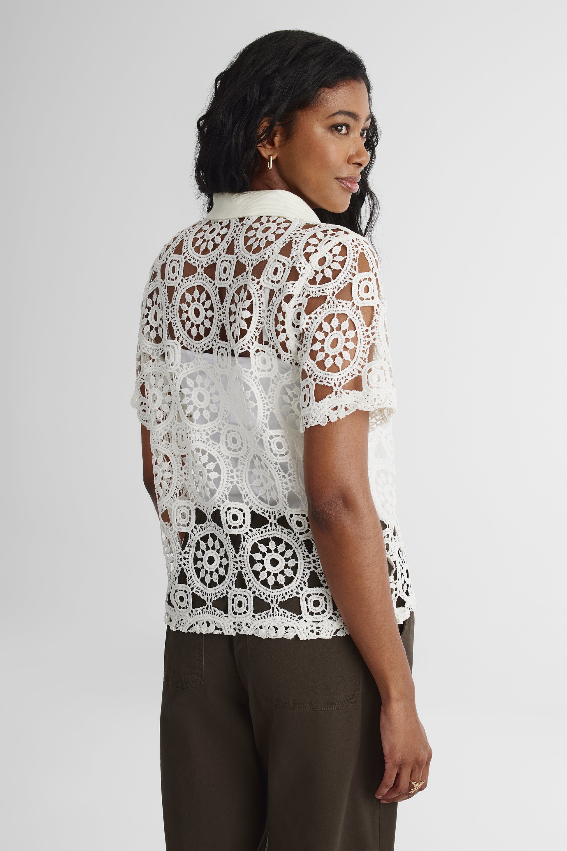 Chandail polo à manches courtes - Femme && BLANC CASSÉ