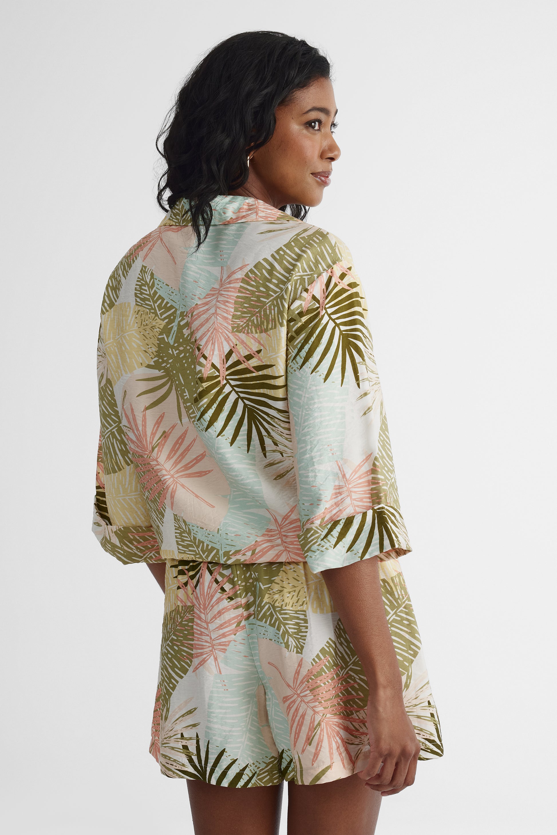 Chemisier à manches au coude noué - Femme && VERT/MULTI