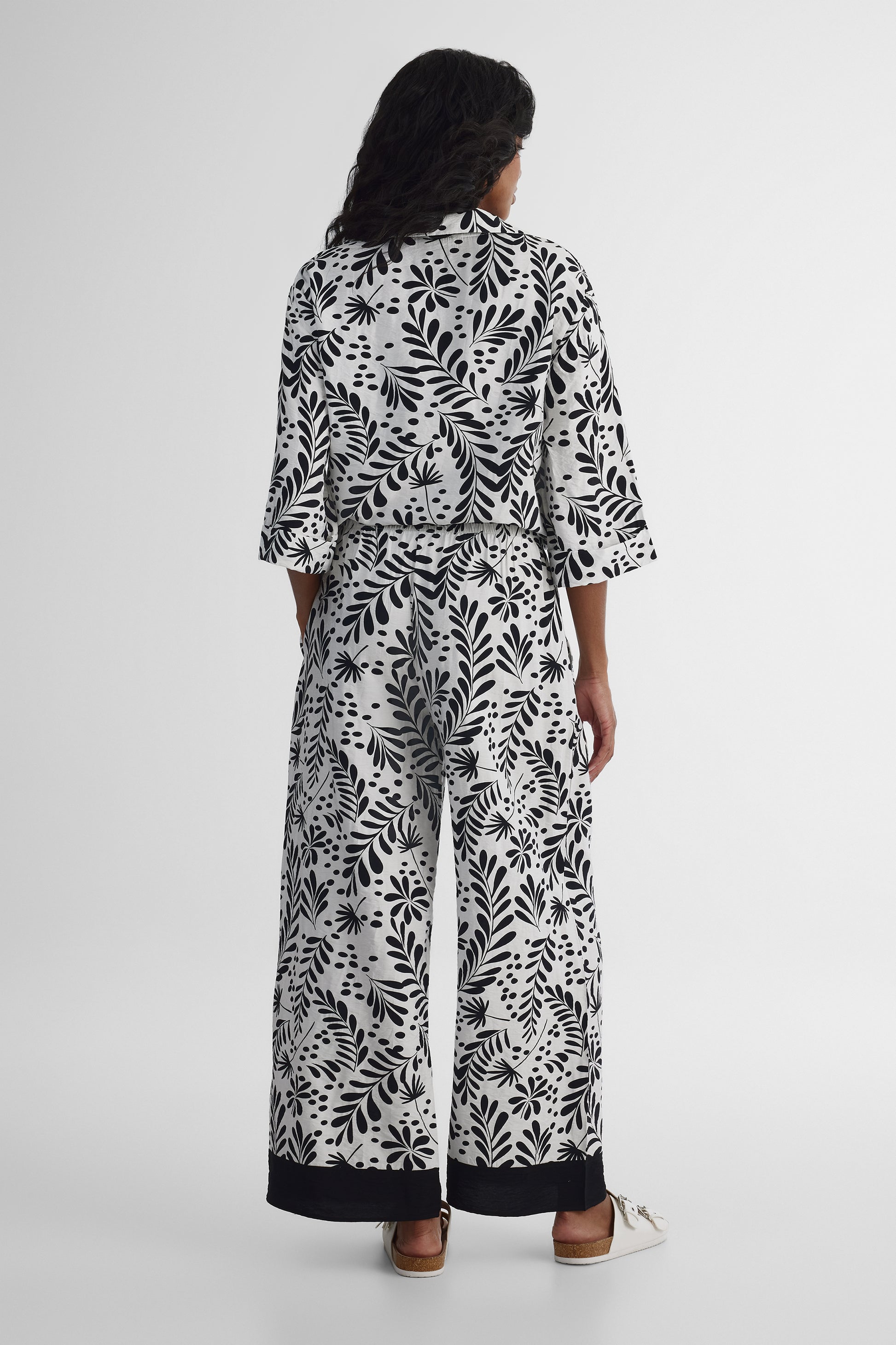 Pantalon large mi-hauteur imprimé - Femme && NOIR/MULTI