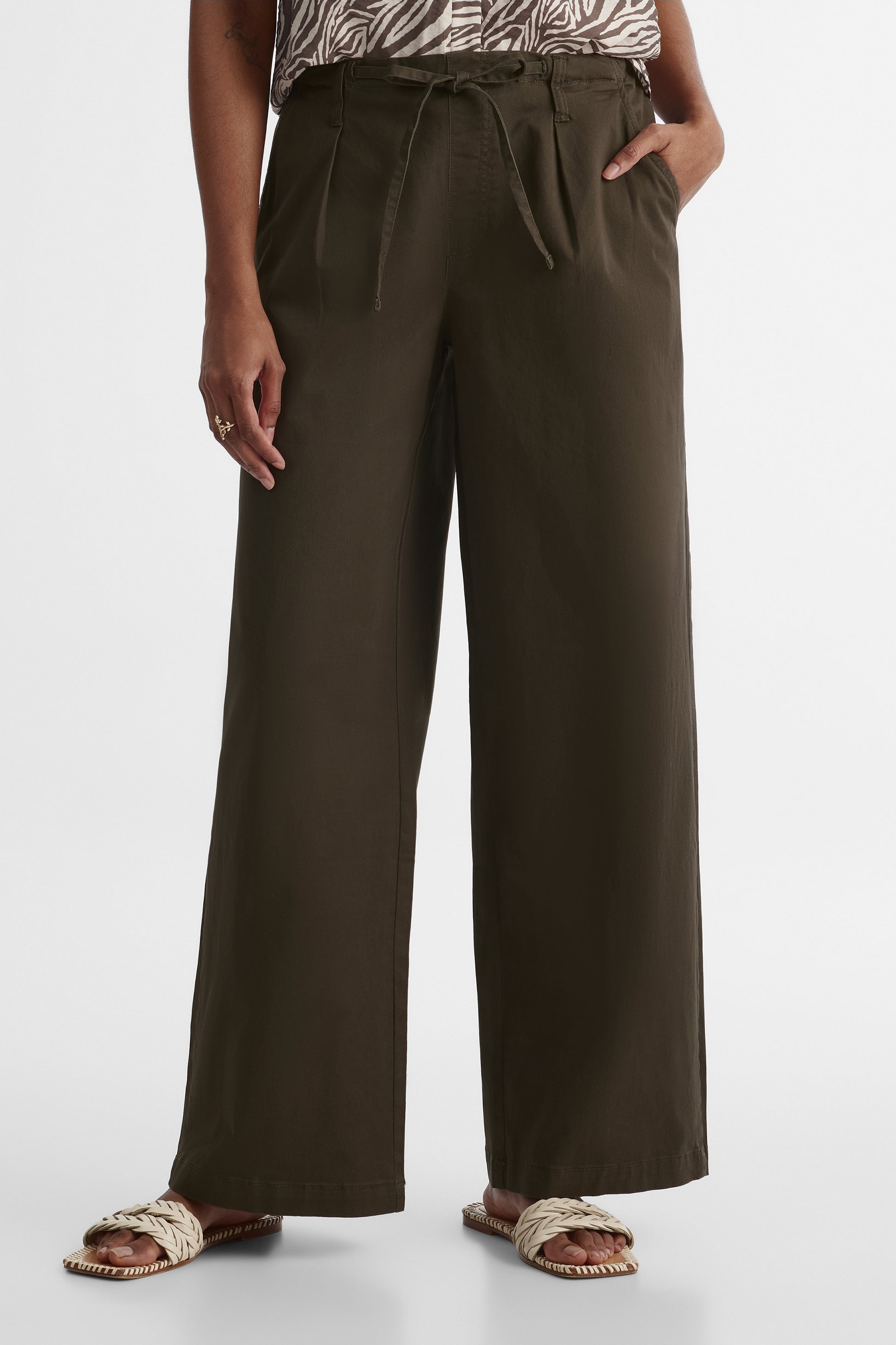 Pantalon mid-rise à cordon - Femme && NOIR