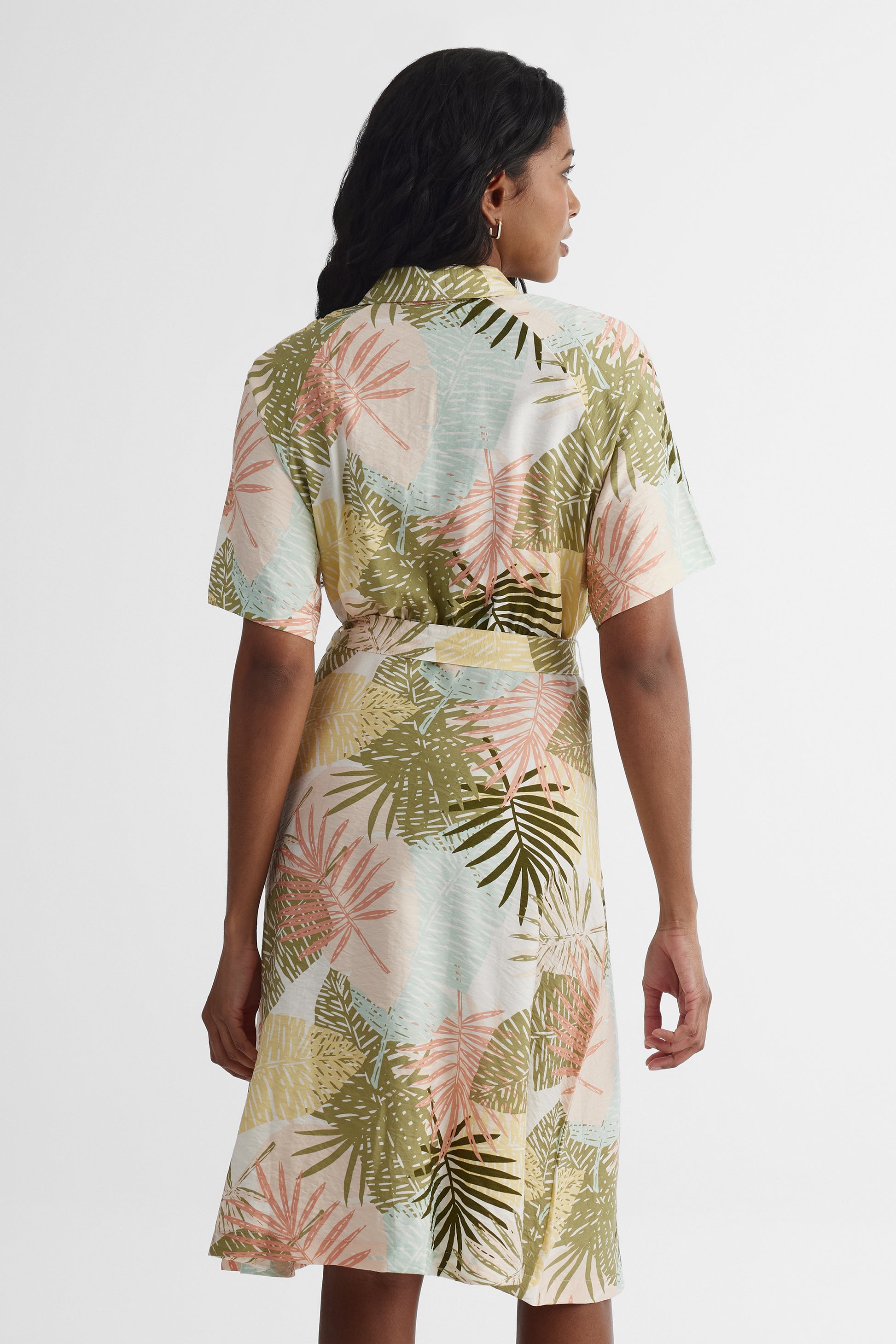 Robe à manches courtes avec ceinture - Femme && VERT/MULTI