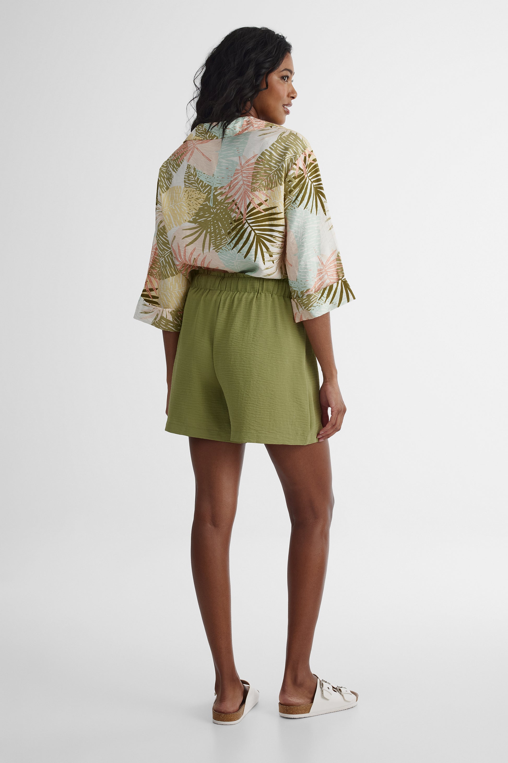 Short taille haute en polyester - Femme && VERT