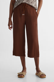 Pantalon capri taille haute - Femme && BRUN
