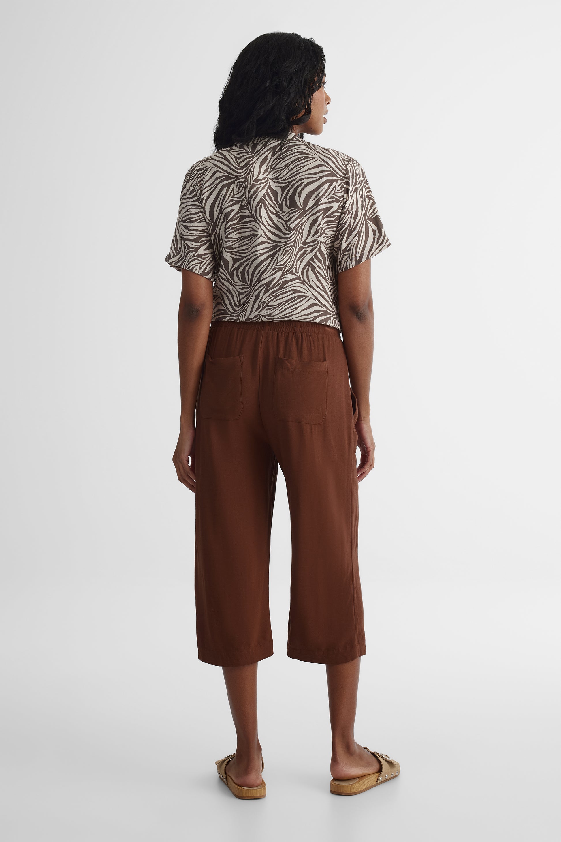 Pantalon capri taille haute - Femme && BRUN