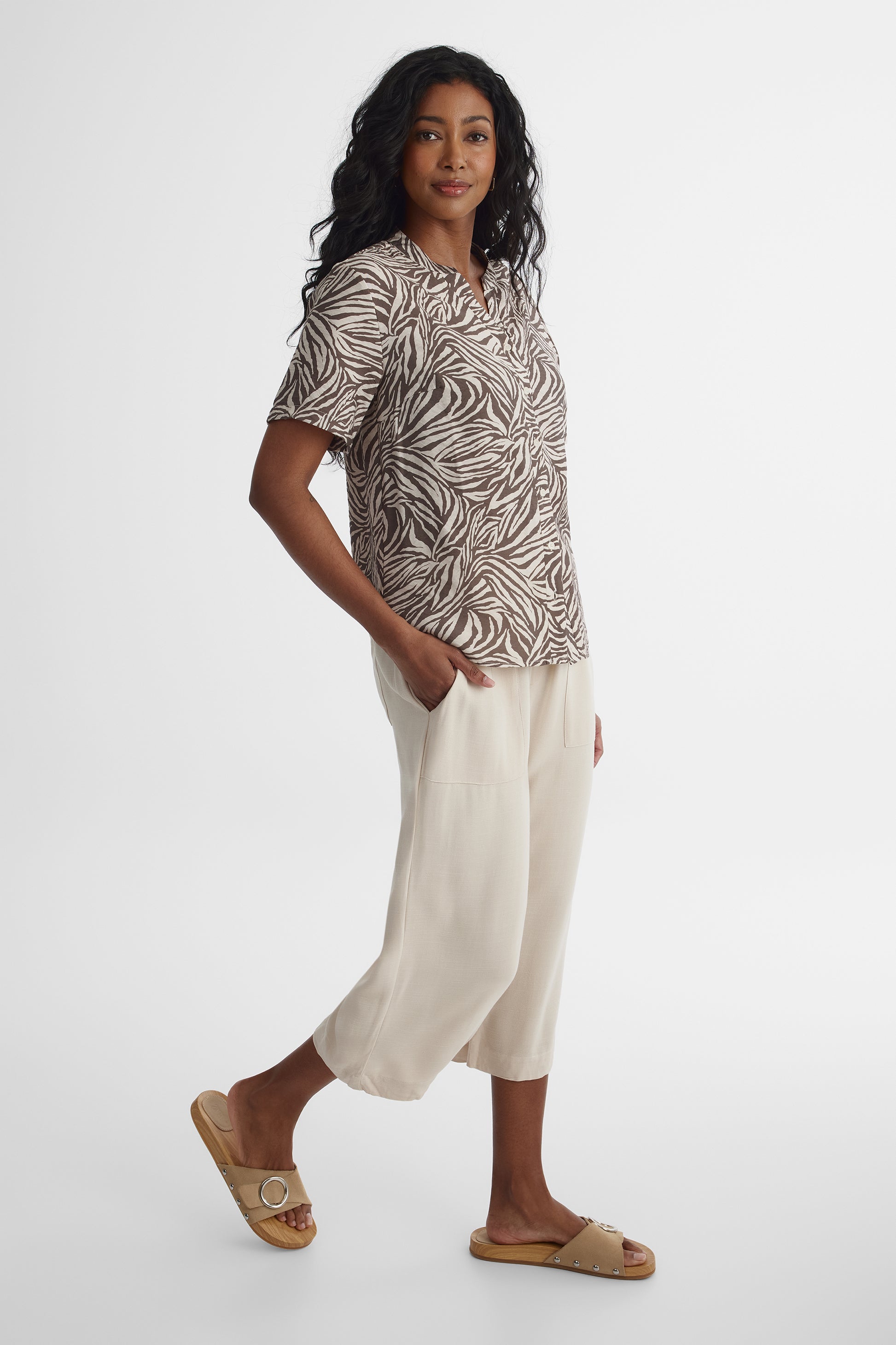 Pantalon capri taille haute - Femme && NATUREL