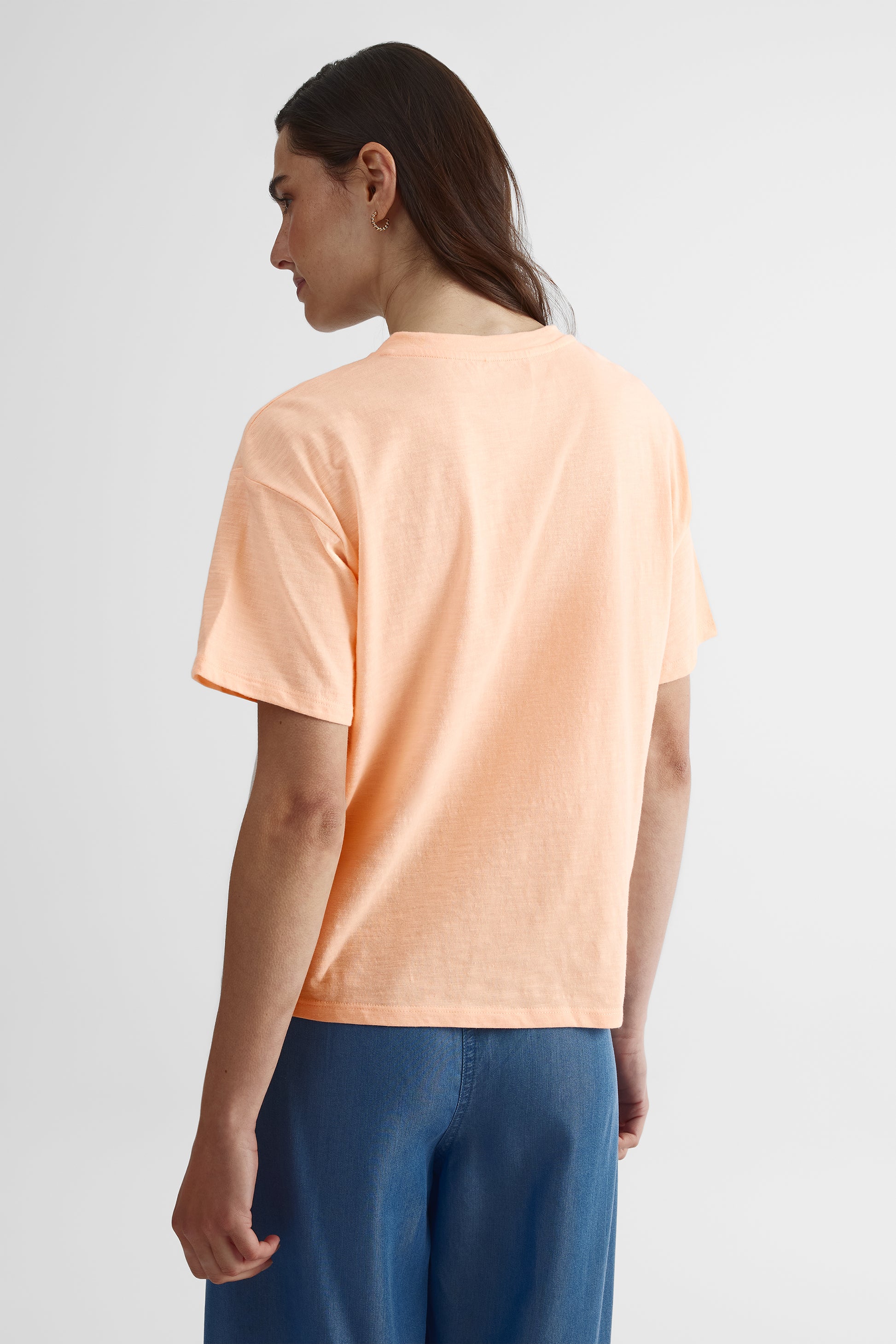T-shirt ample col rond imprimé graphique - Femme && ABRICOT