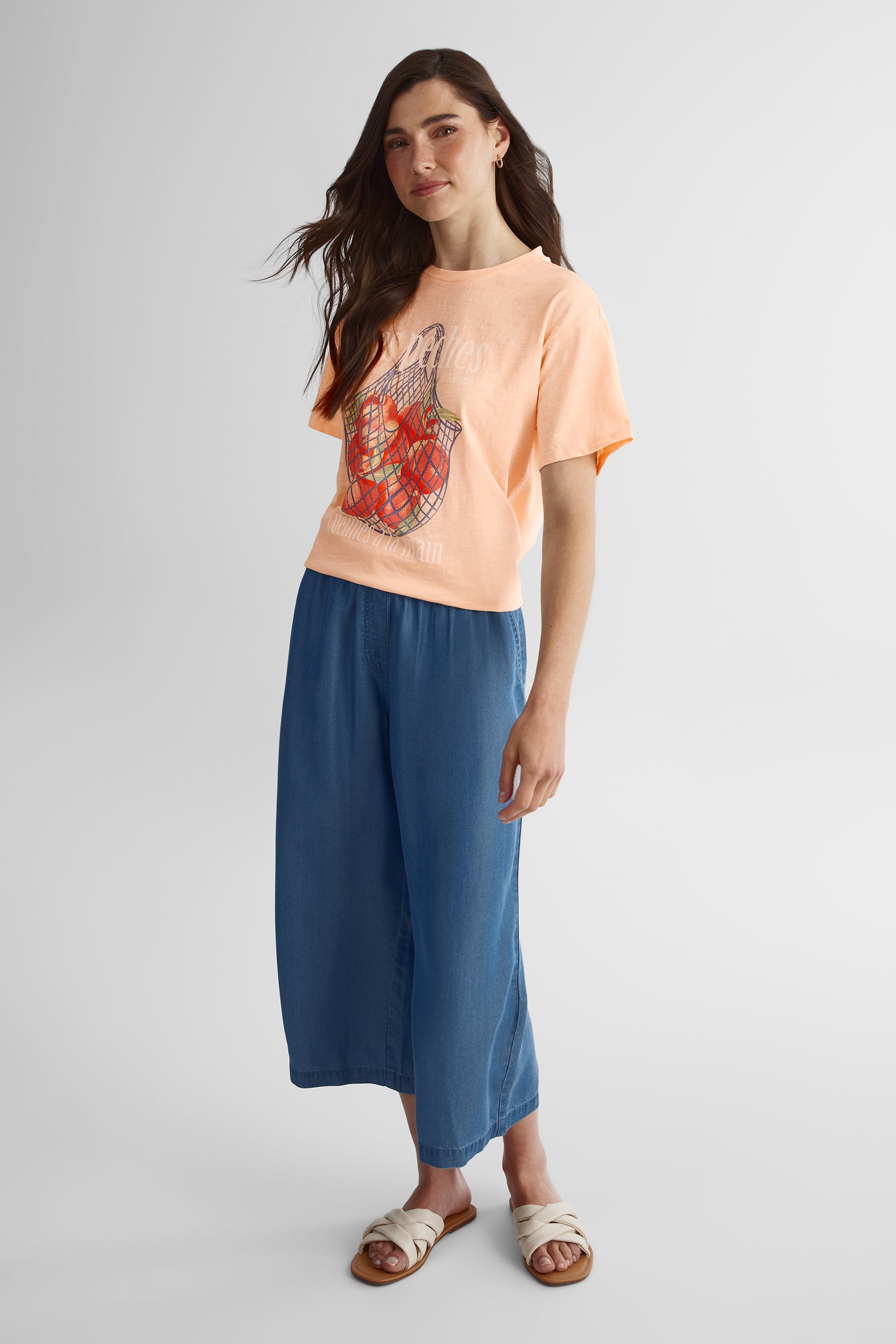T-shirt ample col rond imprimé graphique - Femme && ABRICOT