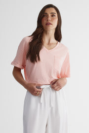T-shirt ample col V avec poche - Femme && ROSE