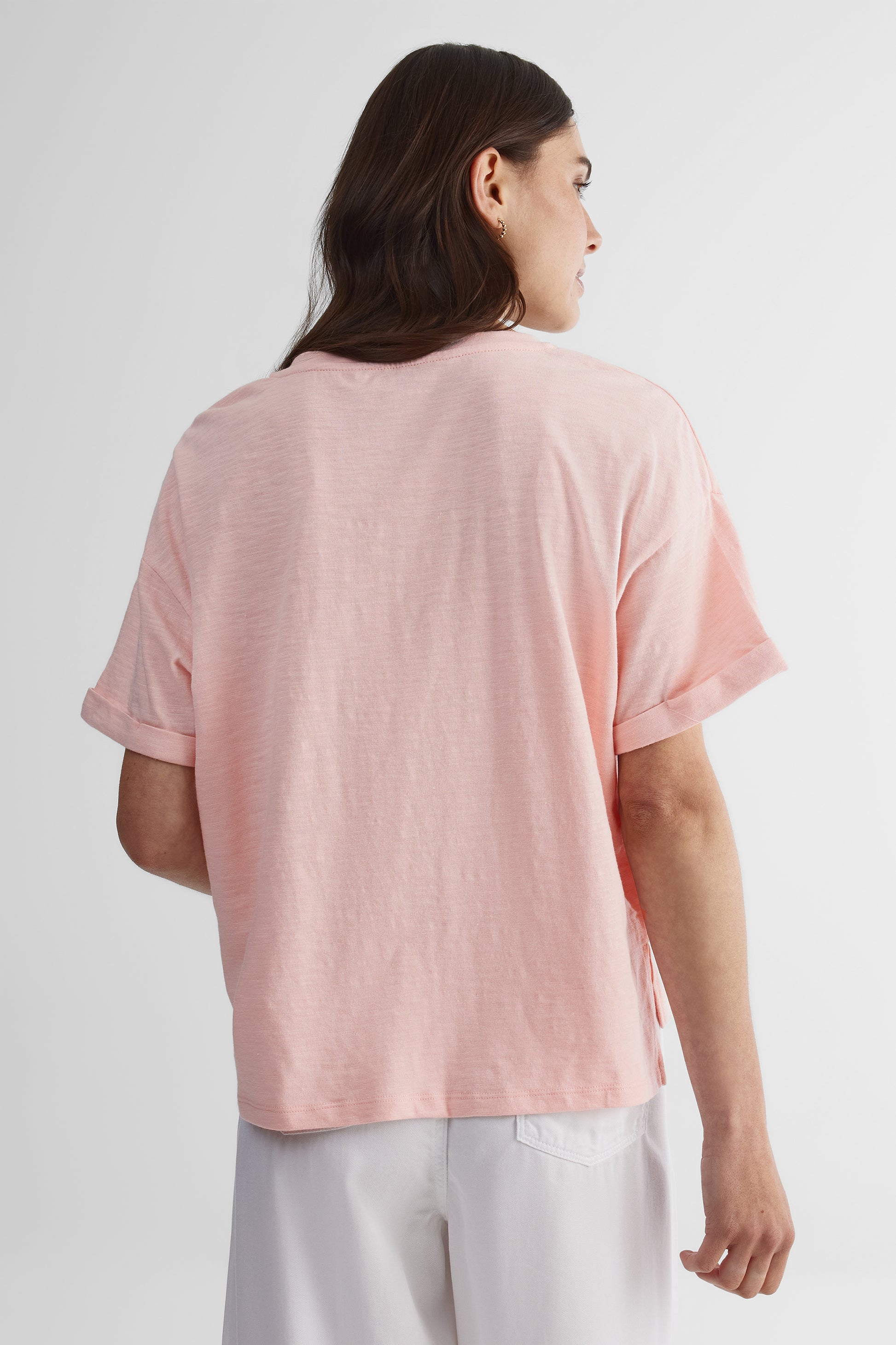 T-shirt ample col V avec poche - Femme && ROSE
