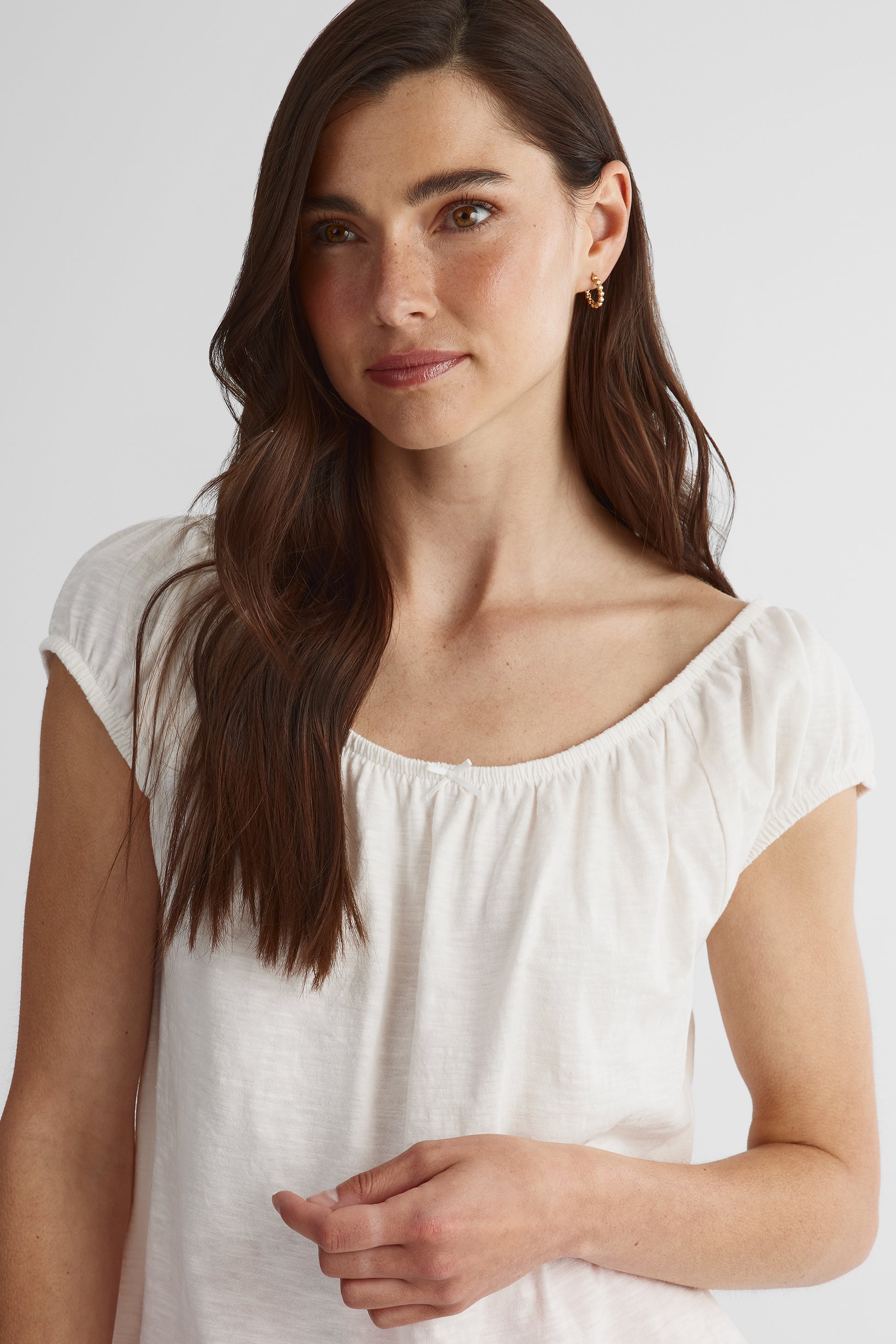 Chandail manches courtes encolure froncée - Femme && BEIGE
