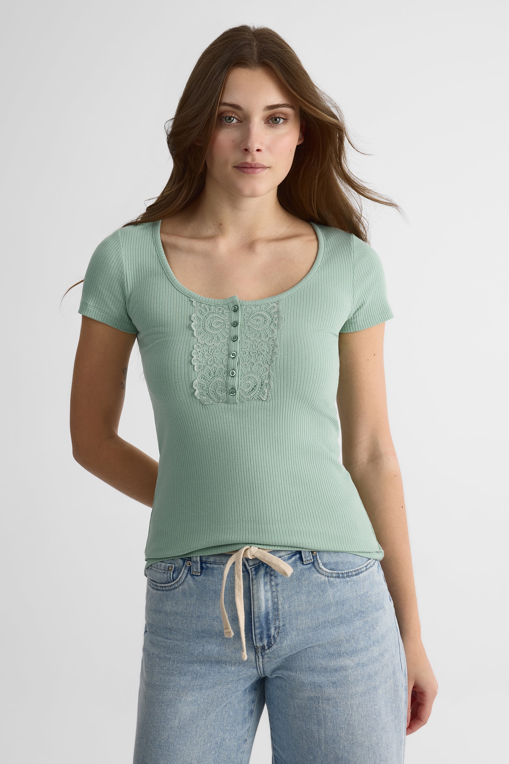 Chandail ajusté à manches courtes - Femme && VERT