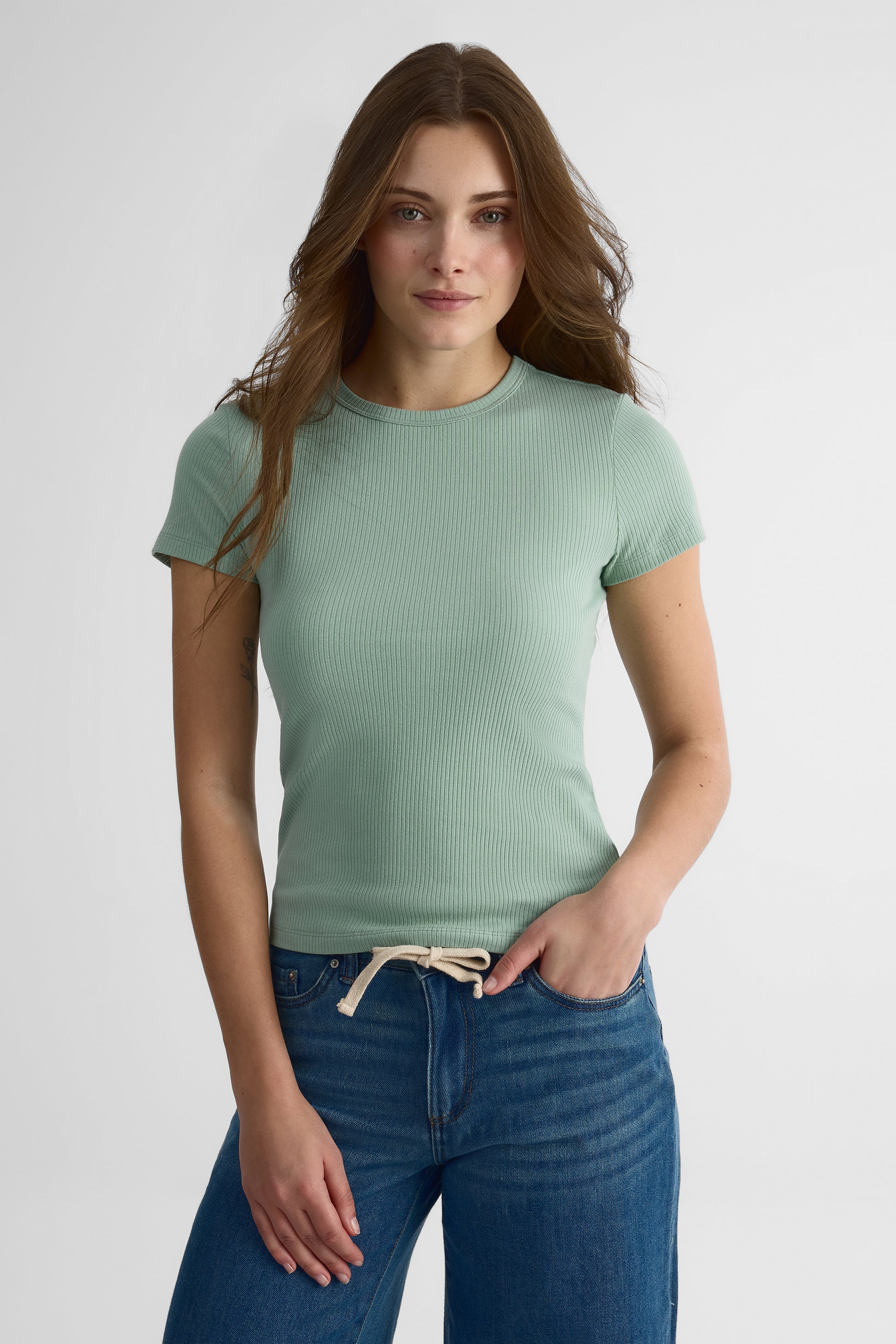 Chandail ajusté à manches courtes - Femme && VERT