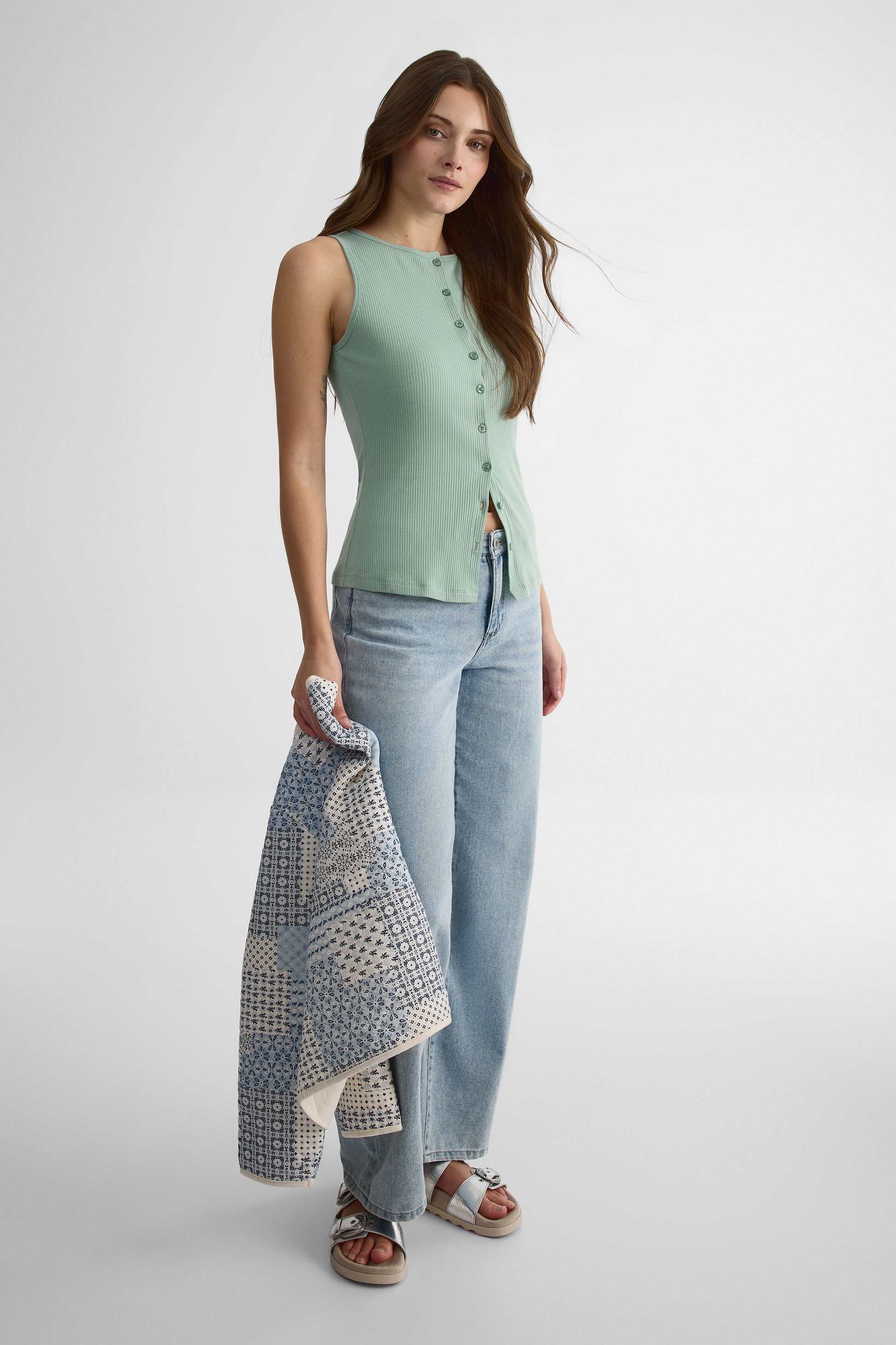 Camisole ajustée à boutons - Femme && VERT