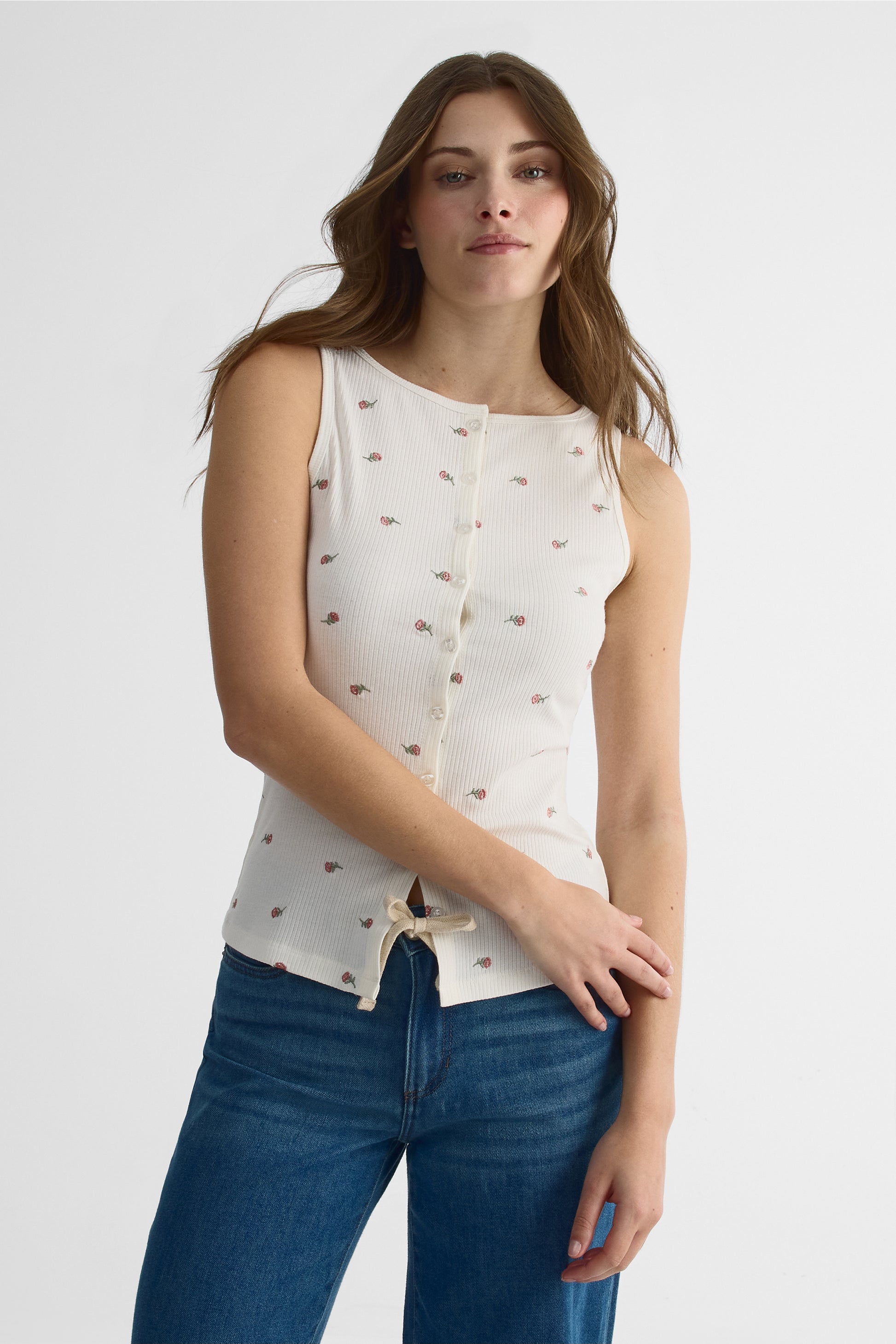 Camisole ajustée à boutons - Femme && BLANC CASSÉ/MULTI