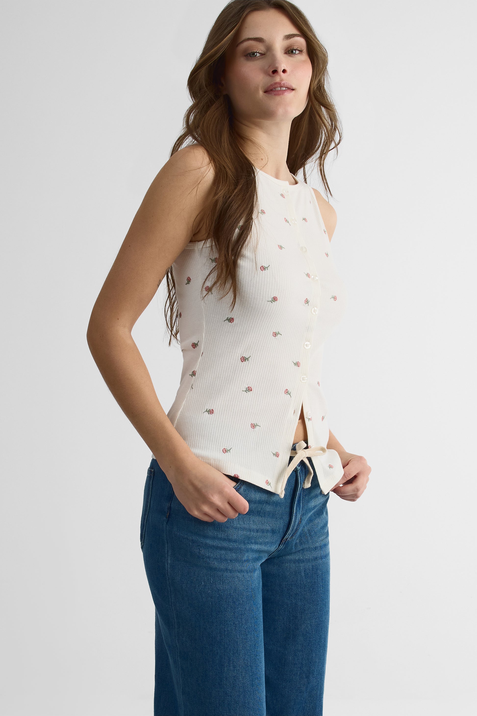 Camisole ajustée à boutons - Femme && BLANC CASSÉ/MULTI