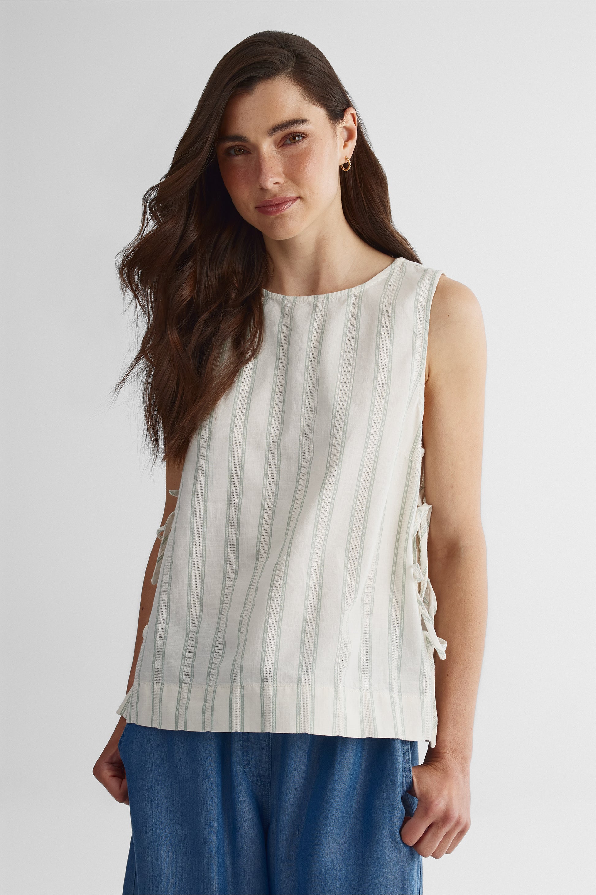 Camisole ample en coton rayé à noeuds - Femme && VERT/MULTI