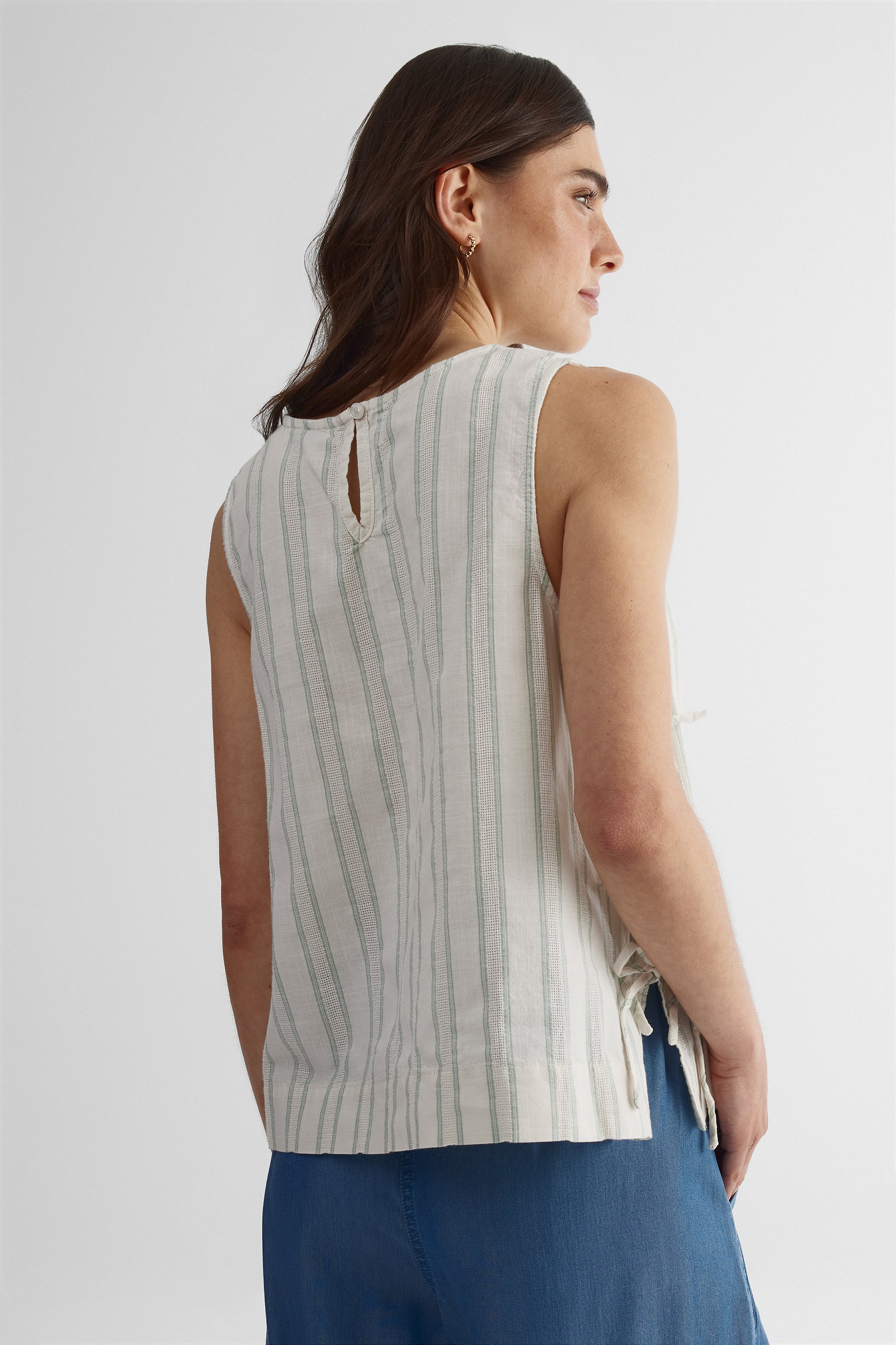 Camisole ample en coton rayé à noeuds - Femme && VERT/MULTI