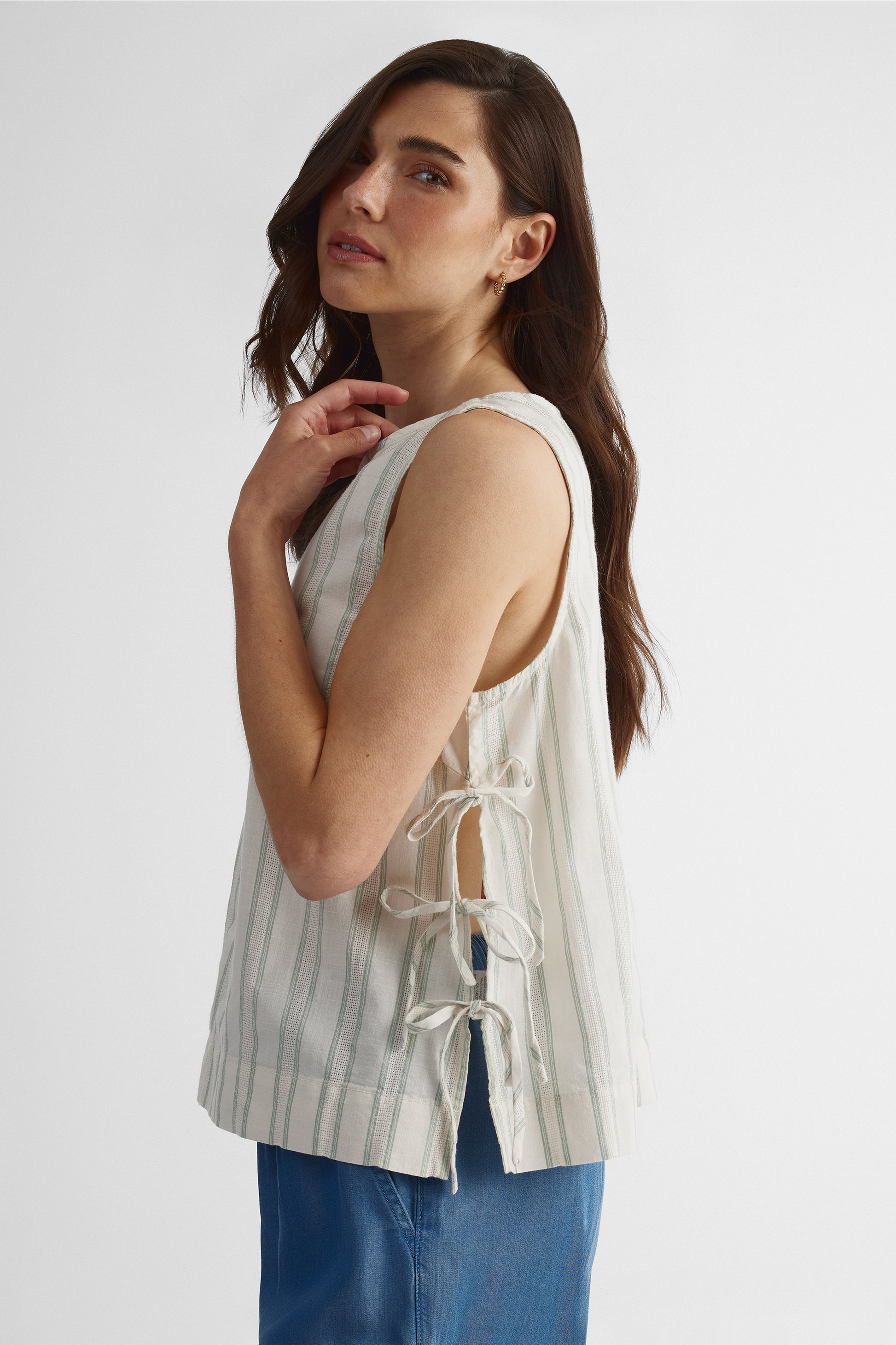 Camisole ample en coton rayé à noeuds - Femme && VERT/MULTI
