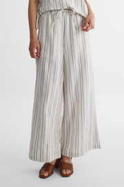 Pantalon taille mi-haute rayé à cordon - Femme && MARIN/MULTI