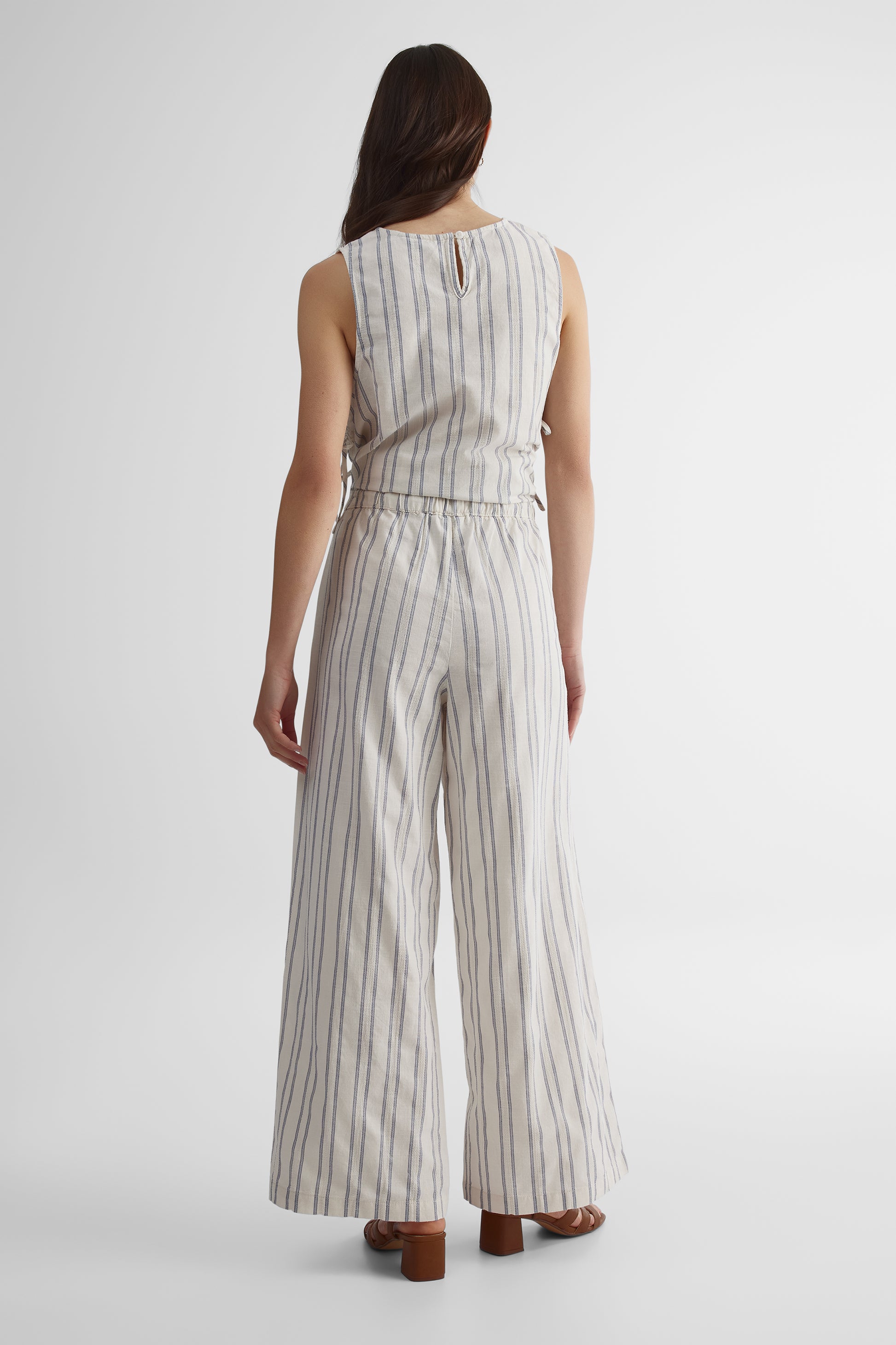 Pantalon taille mi-haute rayé à cordon - Femme && MARIN/MULTI