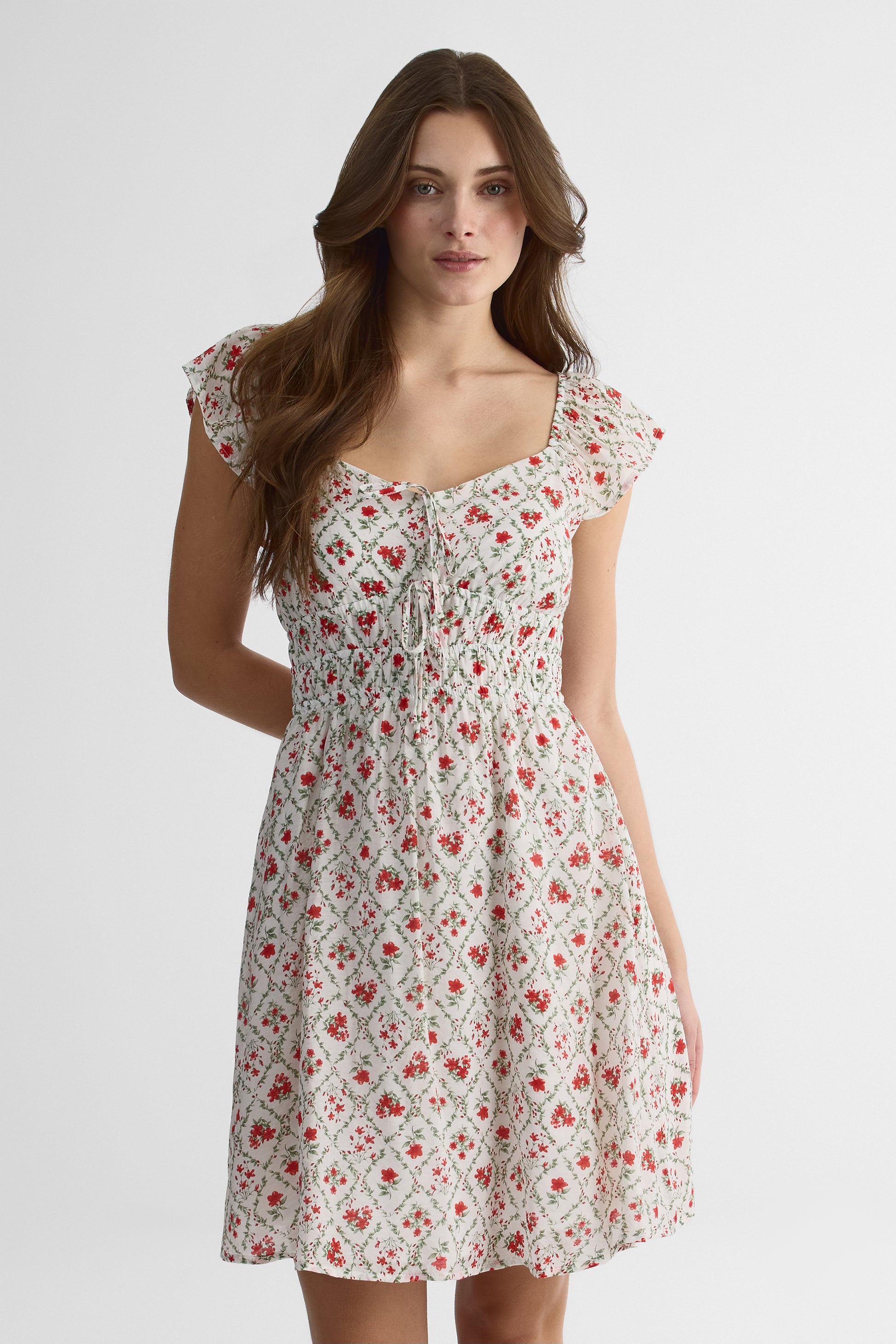Robe courte à manches courtes - Femme && ROUGE/MULTI
