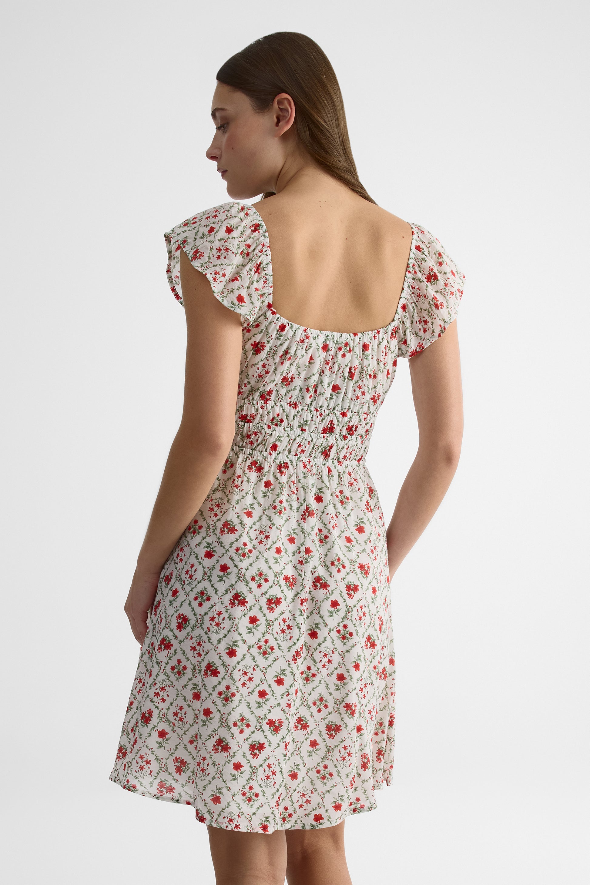 Robe courte à manches courtes - Femme && ROUGE/MULTI