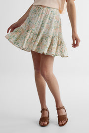 Jupe taille haute à cordon en viscose texturée - Femme && ABRICOT