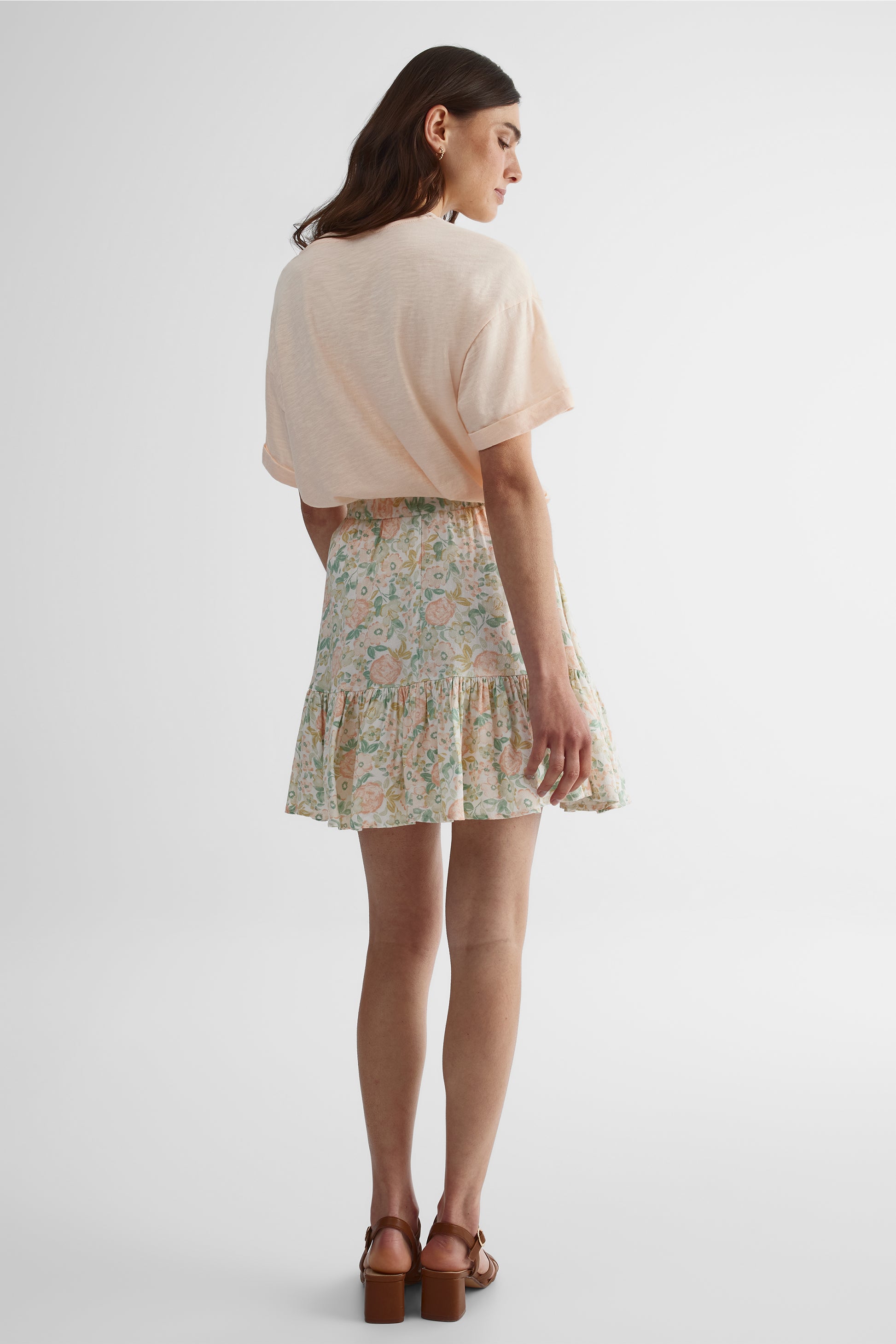 Jupe taille haute à cordon en viscose texturée - Femme && ABRICOT