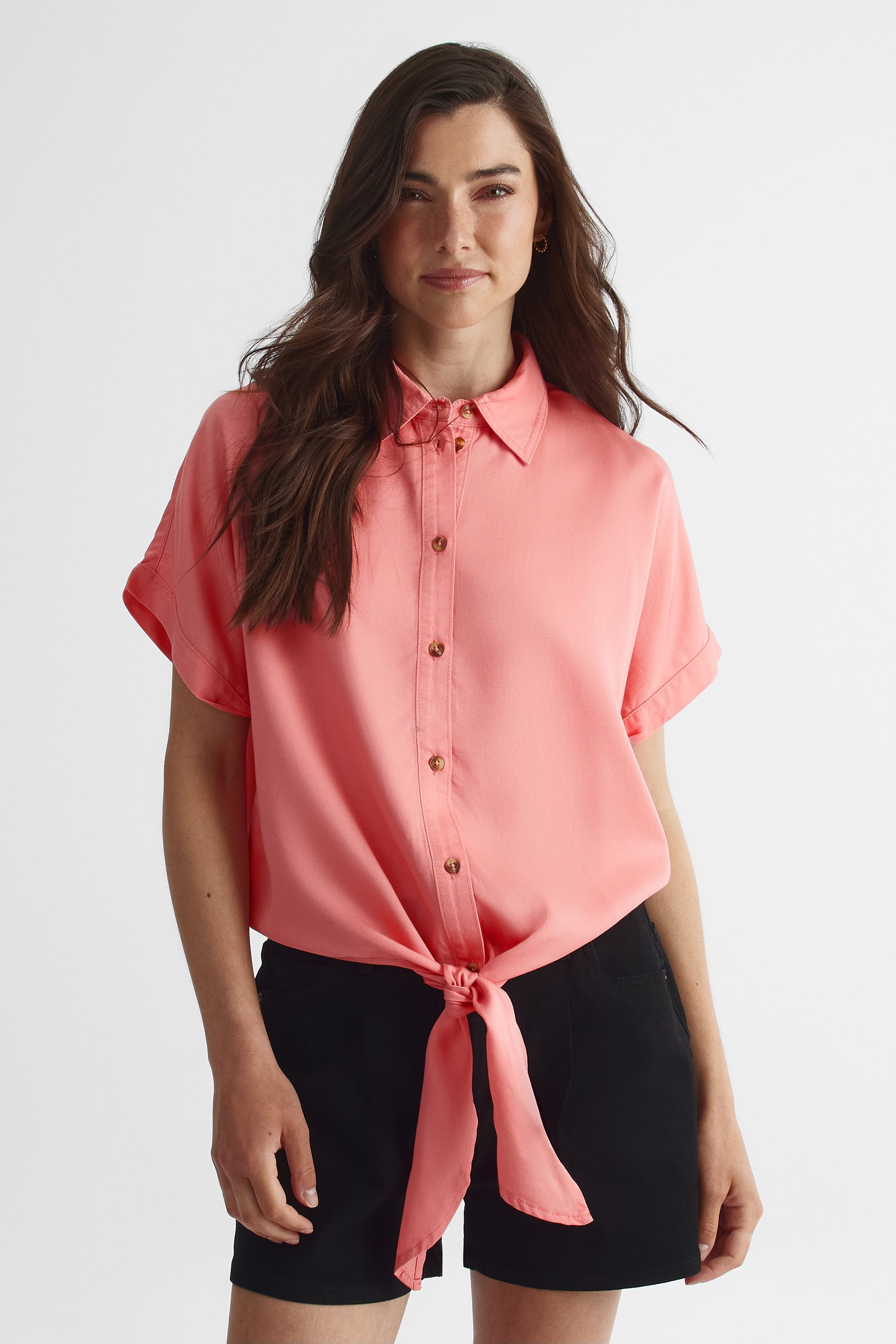 Chemisier dolman noué à boutons en lyocell - Femme && ROSE