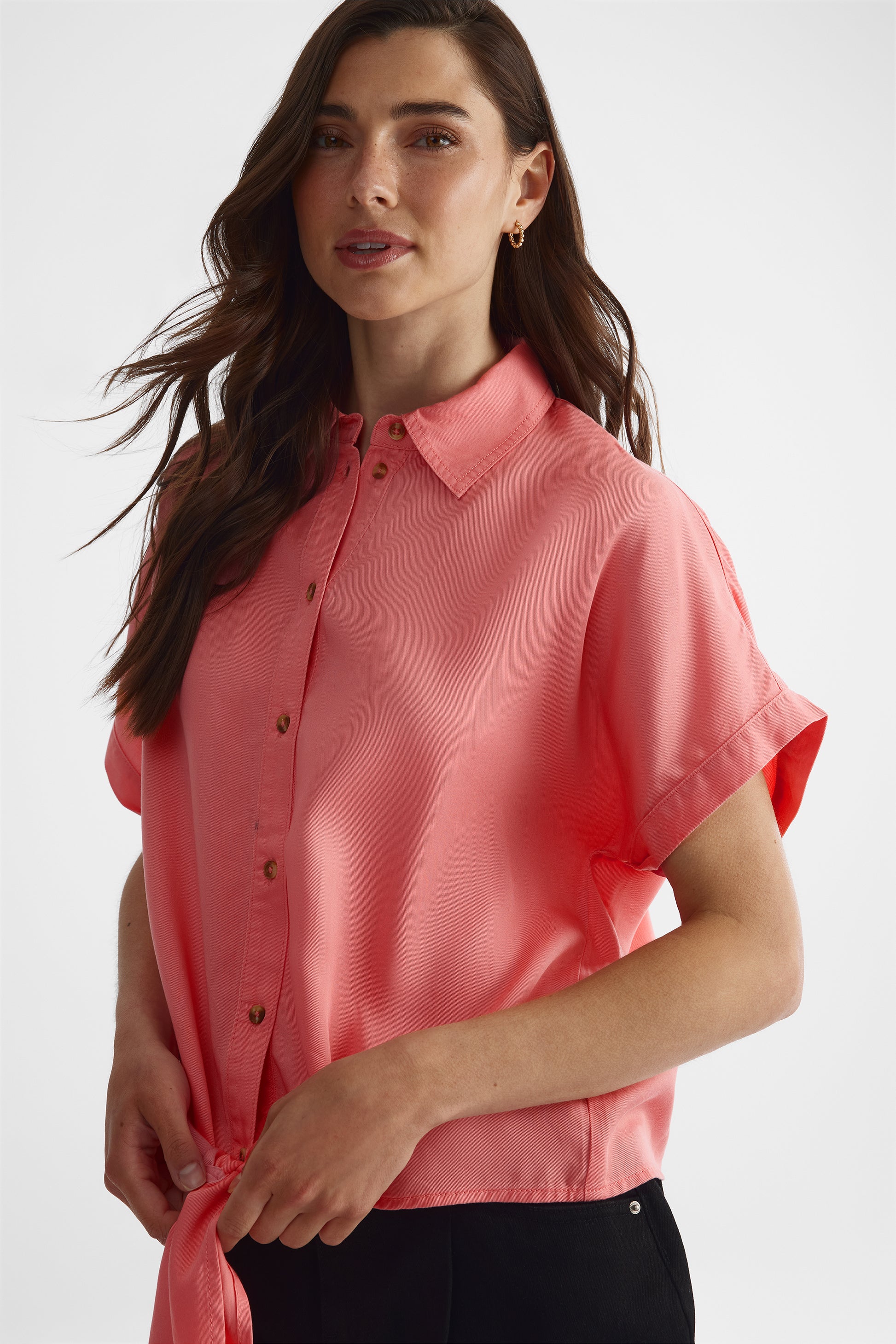 Chemisier dolman noué à boutons en lyocell - Femme && ROSE