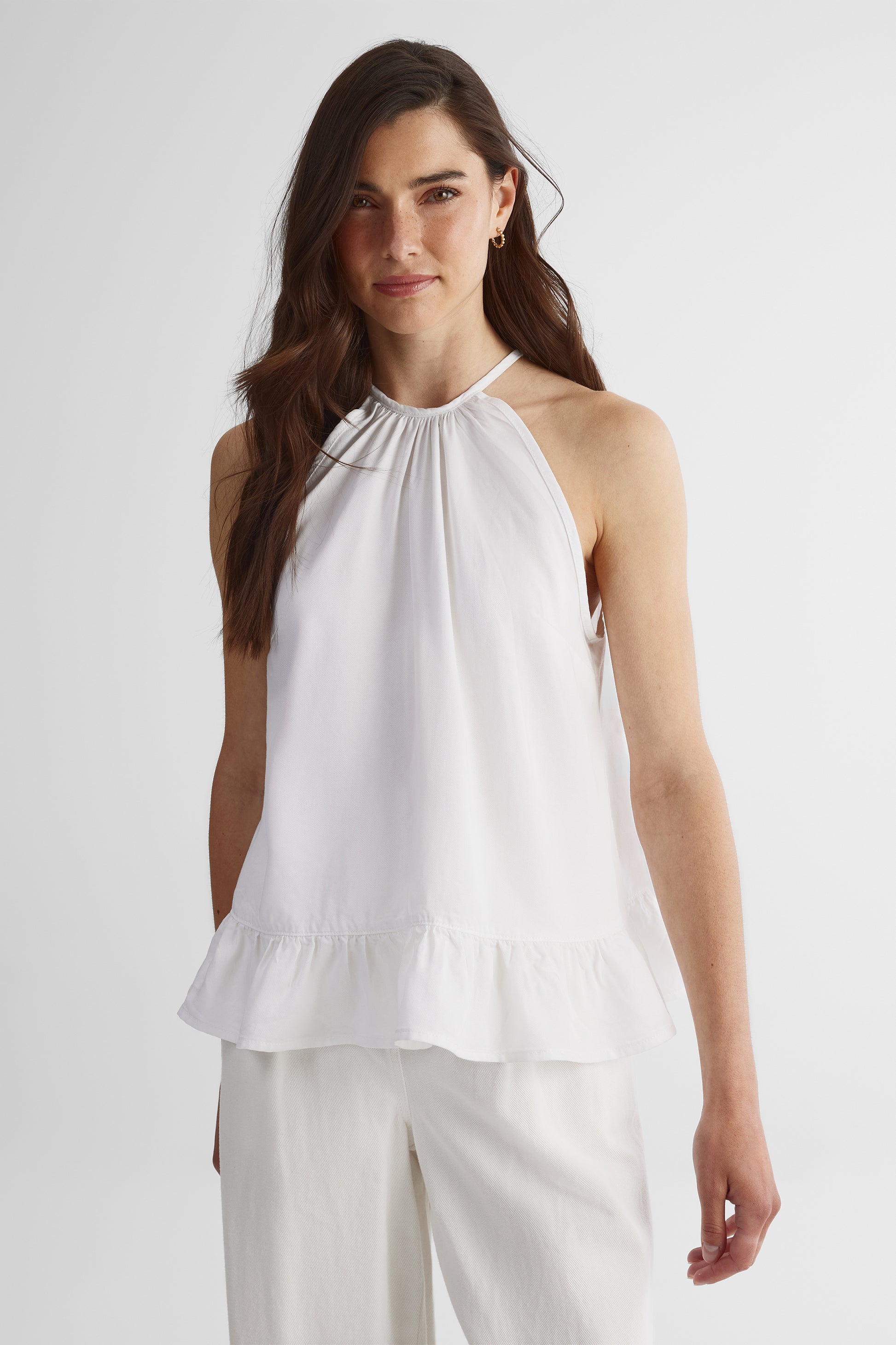 Blouse licou péplum en lyocell - Femme && BLANC