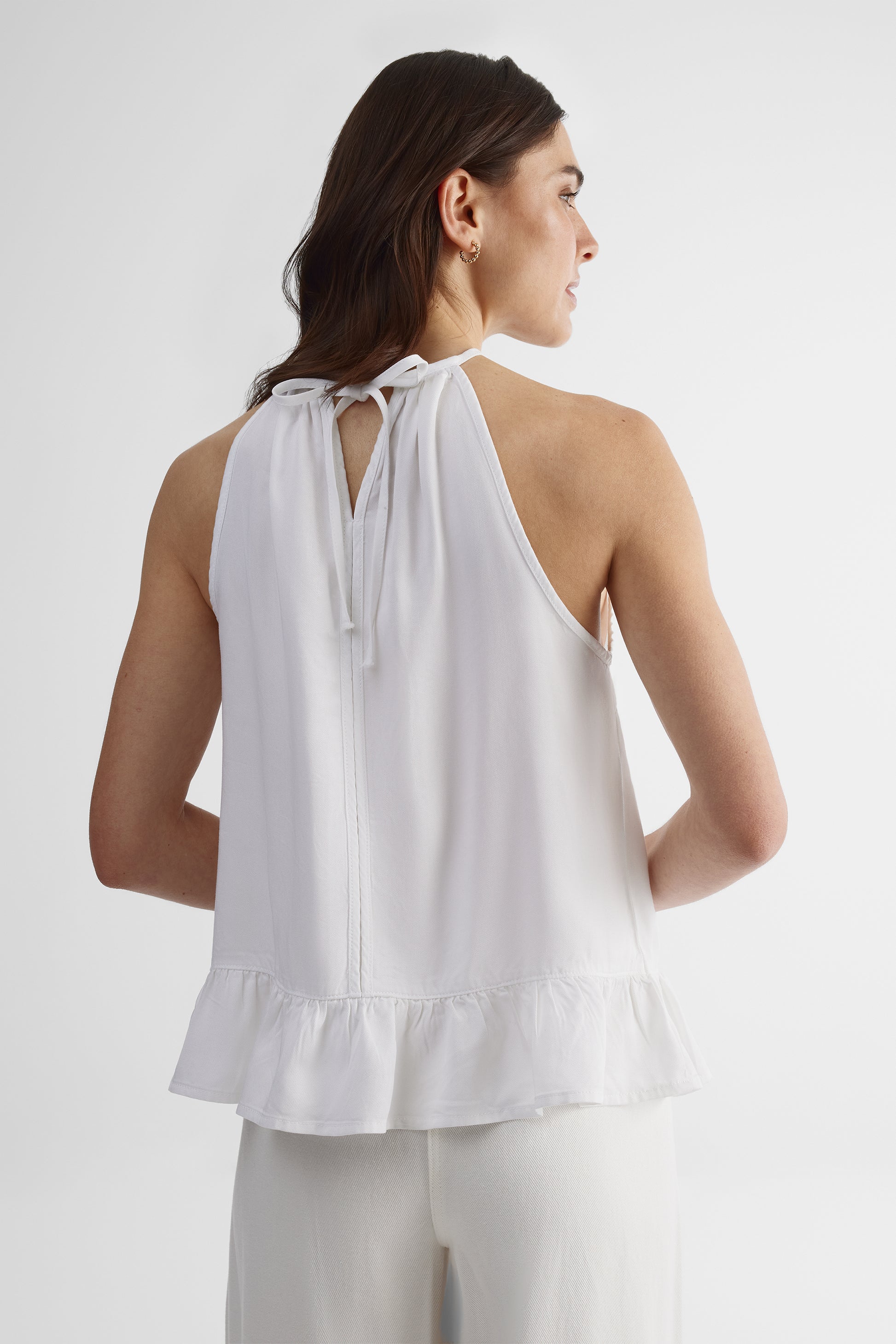 Blouse licou péplum en lyocell - Femme && BLANC