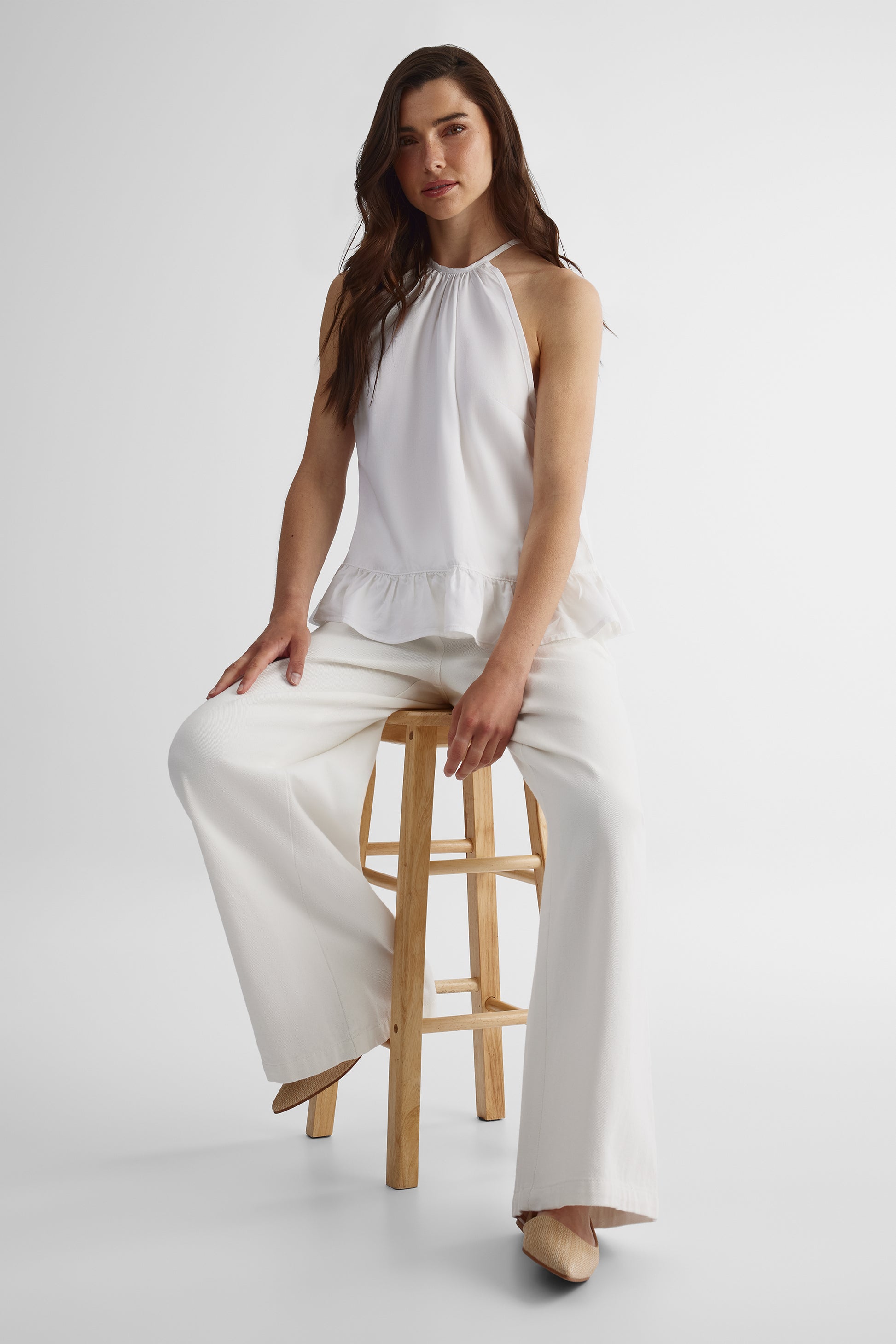 Blouse licou péplum en lyocell - Femme && BLANC