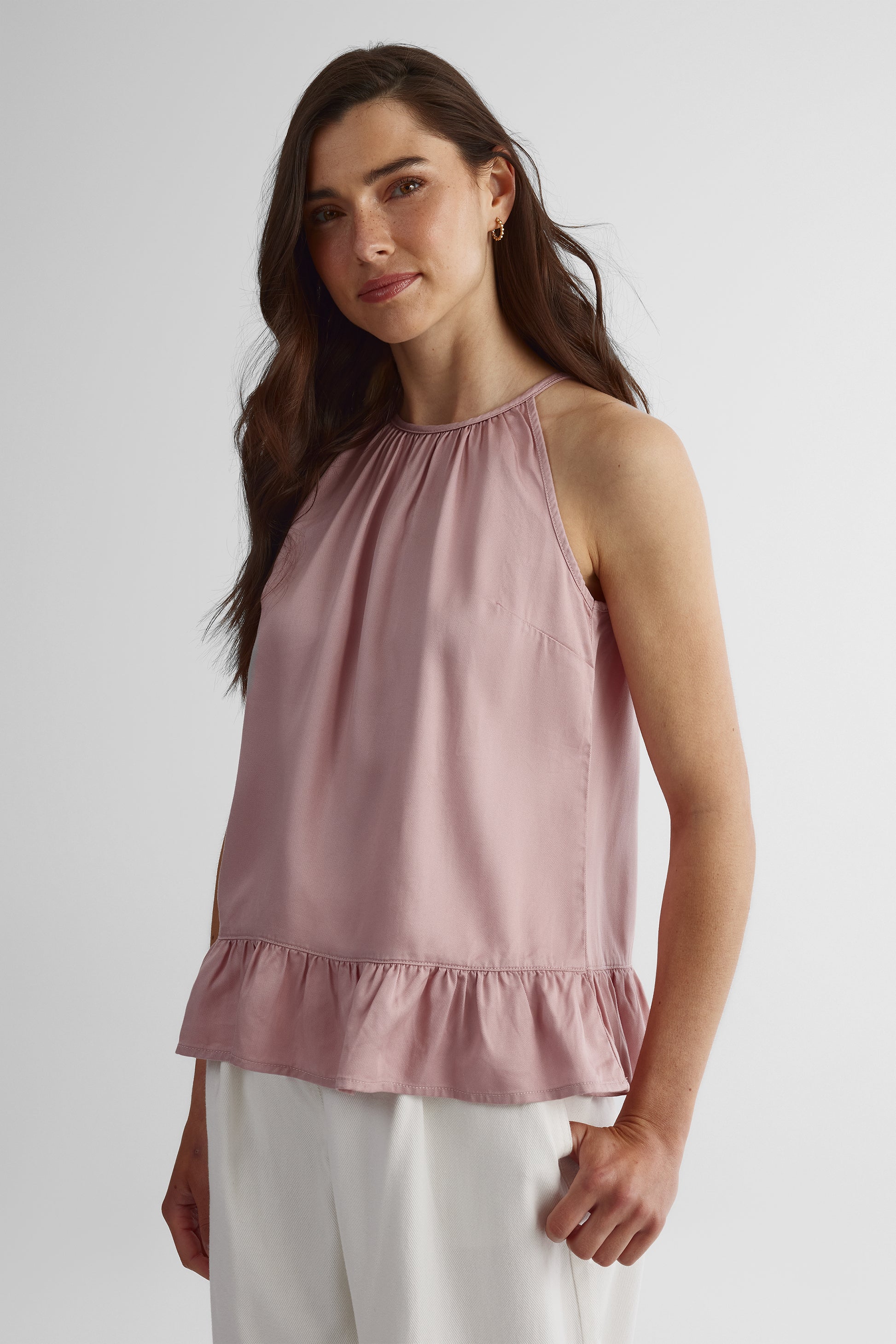 Blouse licou péplum en lyocell - Femme && ROSE