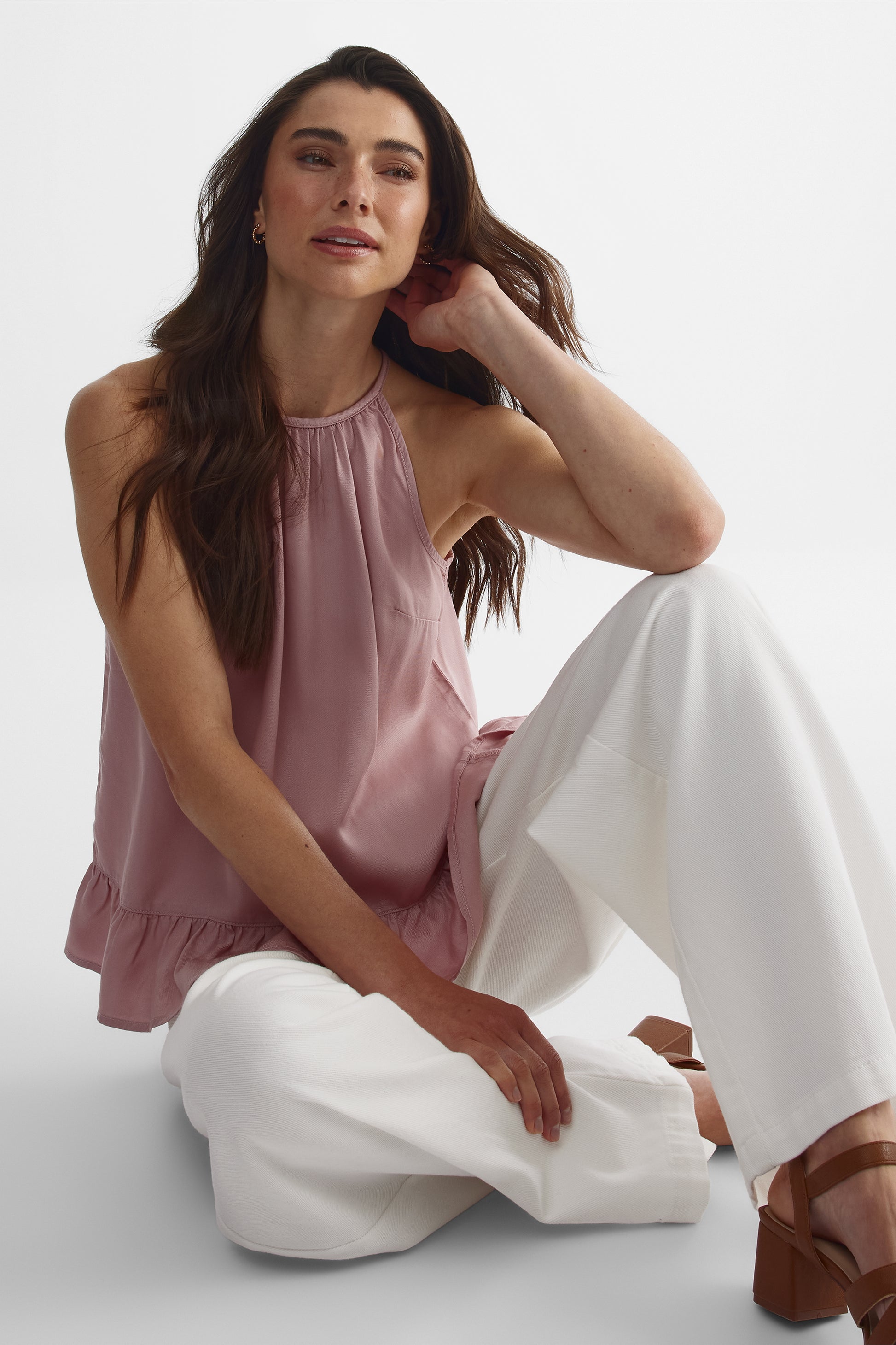 Blouse licou péplum en lyocell - Femme && ROSE