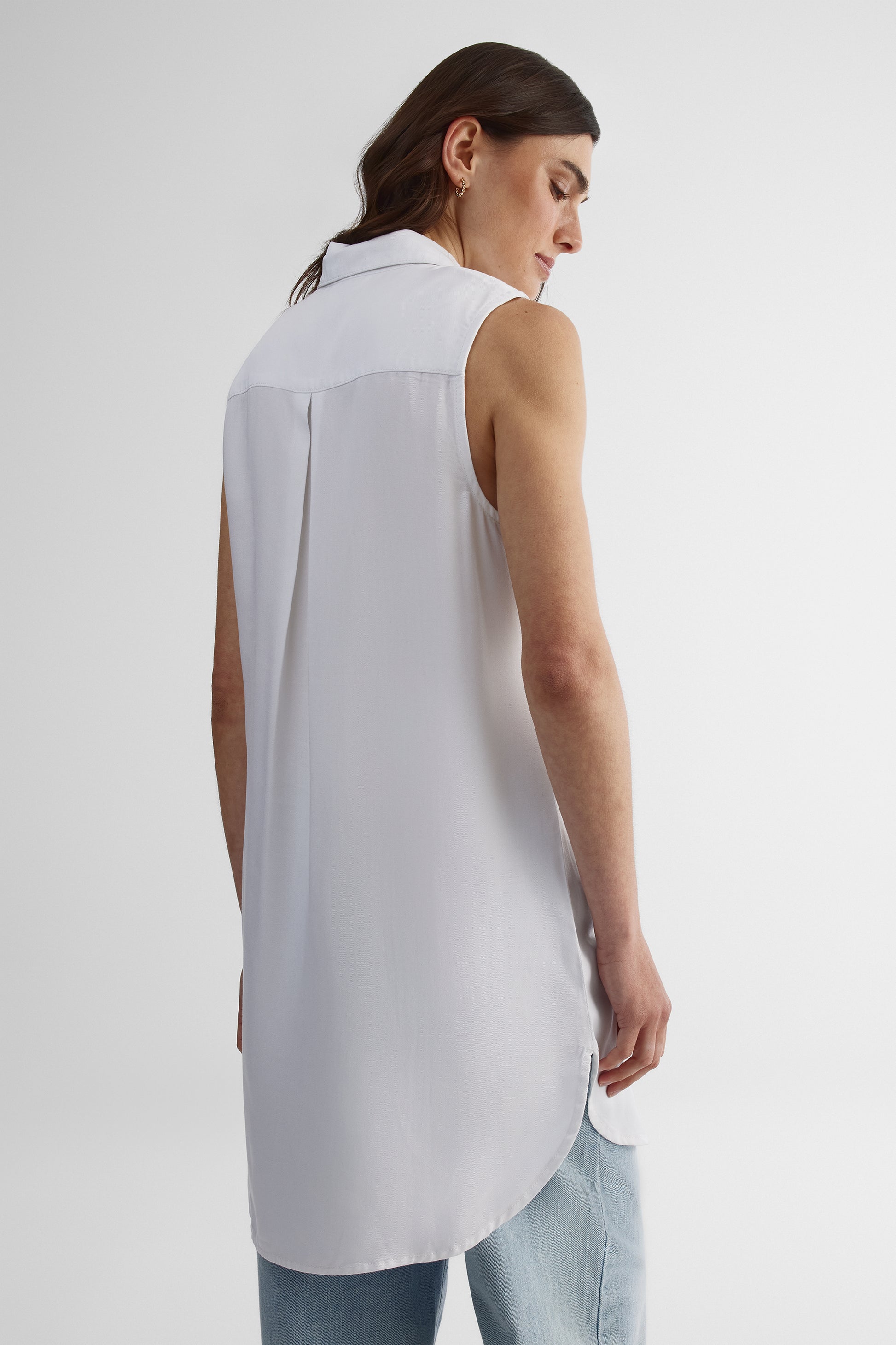 Chemisier tunique sans manches à poche - Femme && BLANC