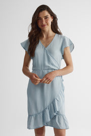 Robe portefeuille col V en lyocell - Femme && BLEU PALE