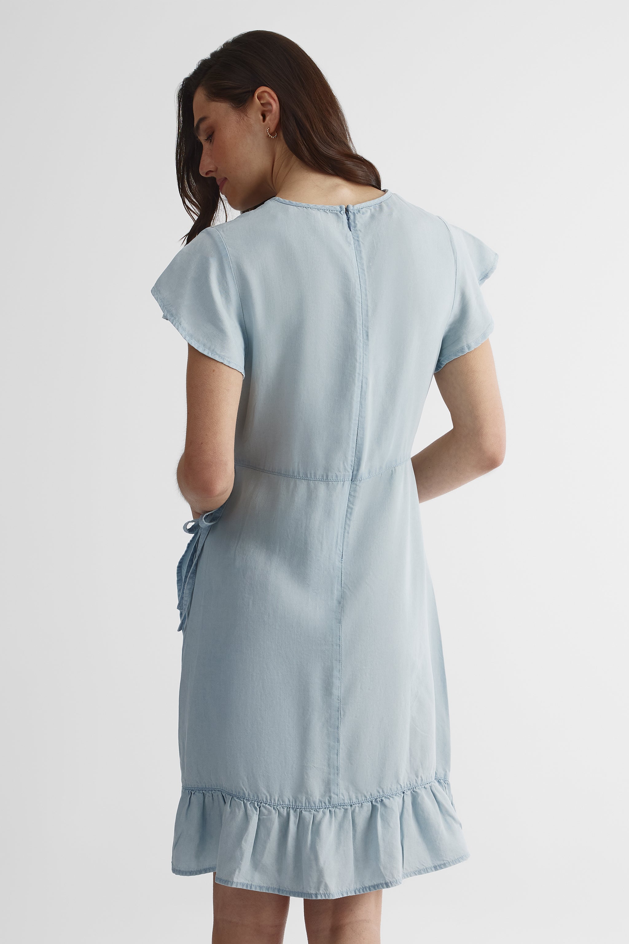 Robe portefeuille col V en lyocell - Femme && BLEU PALE