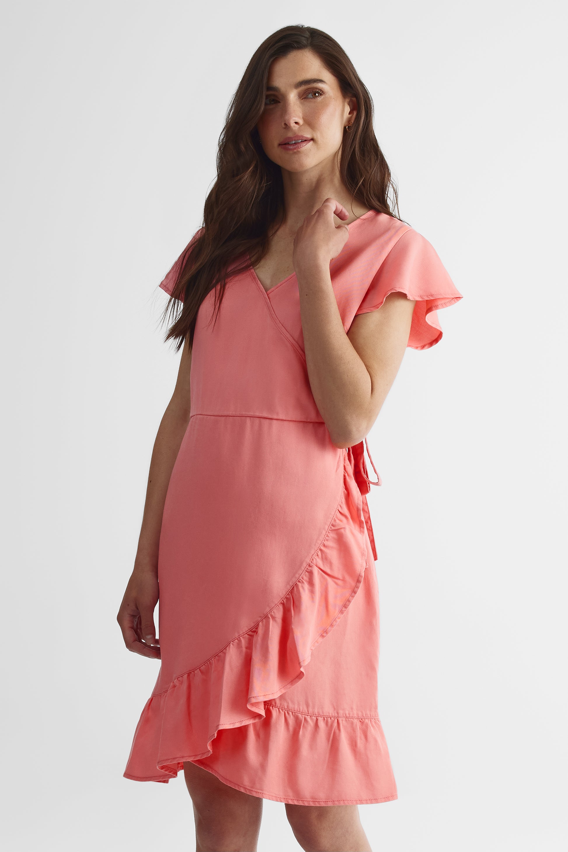 Robe portefeuille col V en lyocell - Femme && ROSE