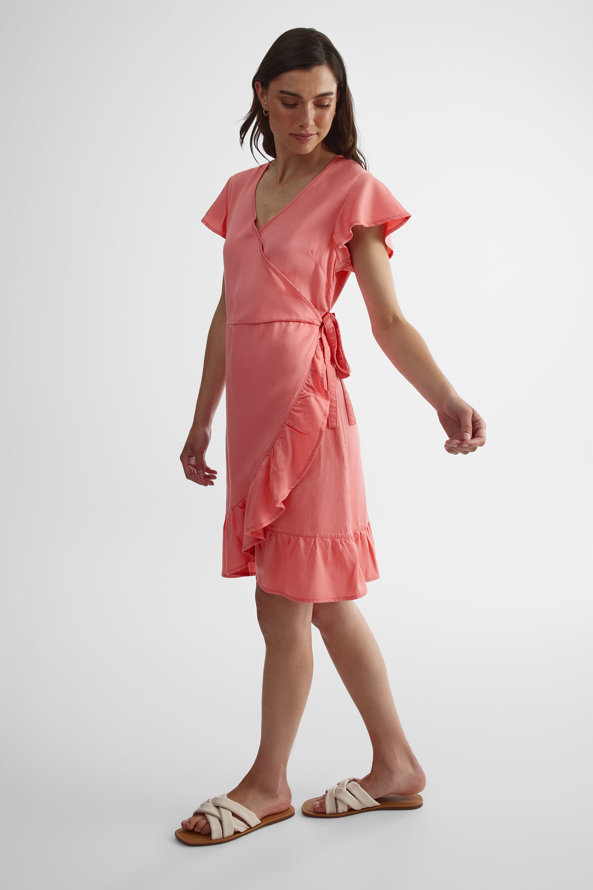 Robe portefeuille col V en lyocell - Femme && ROSE