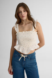 Camisole smocking à bretelles élastiques - Femme && BEIGE/MULTI