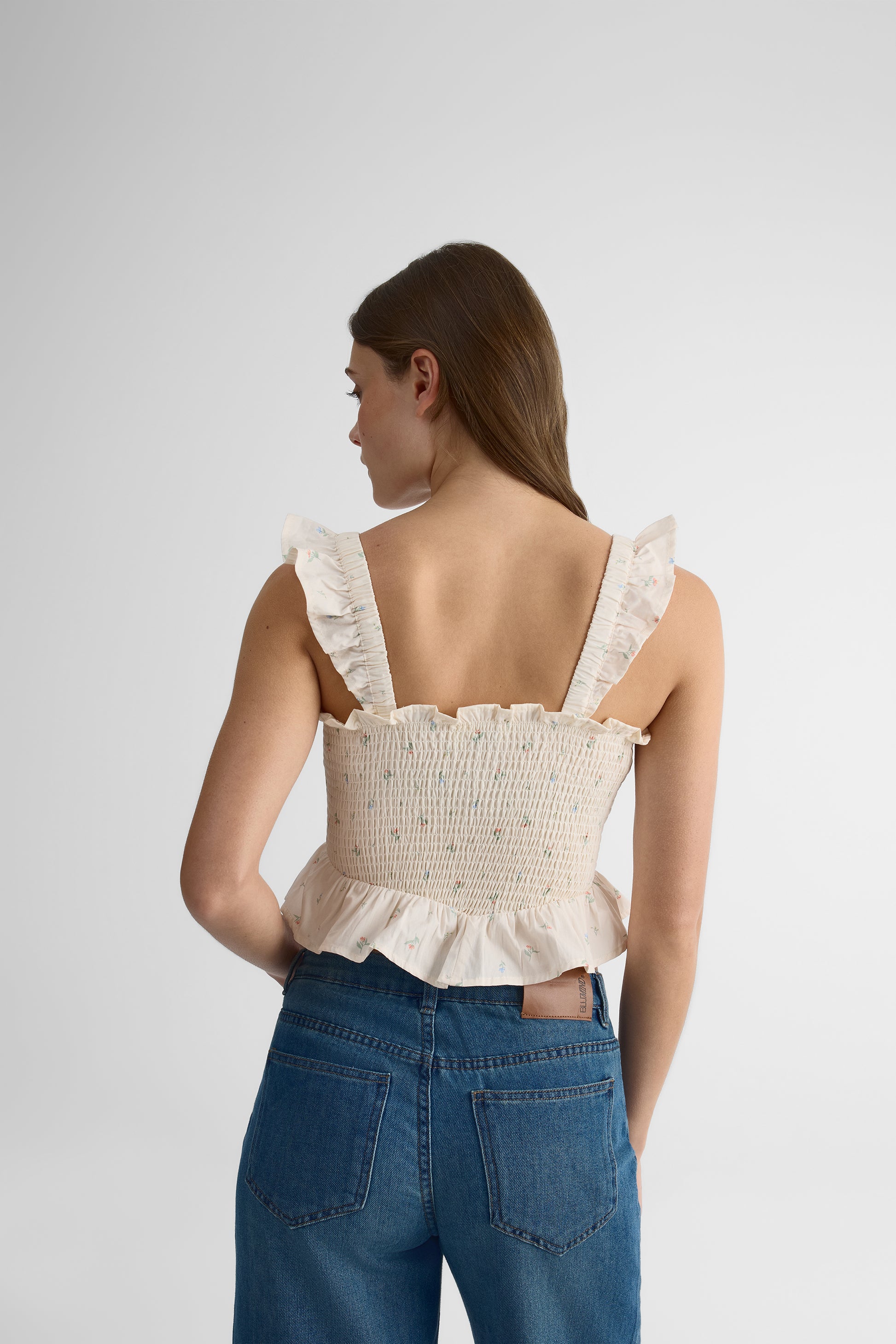 Camisole smocking à bretelles élastiques - Femme && BEIGE/MULTI