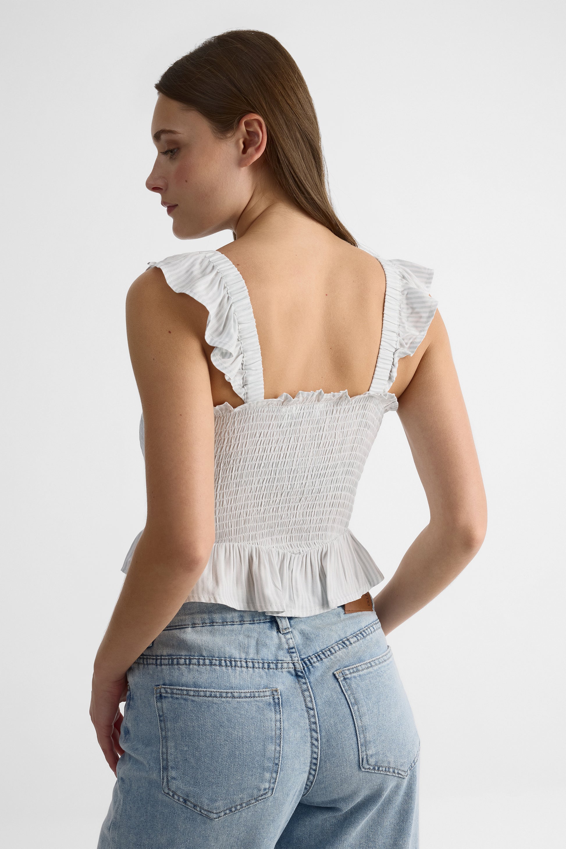 Camisole smocking à bretelles élastiques - Femme && BLEU MULTI