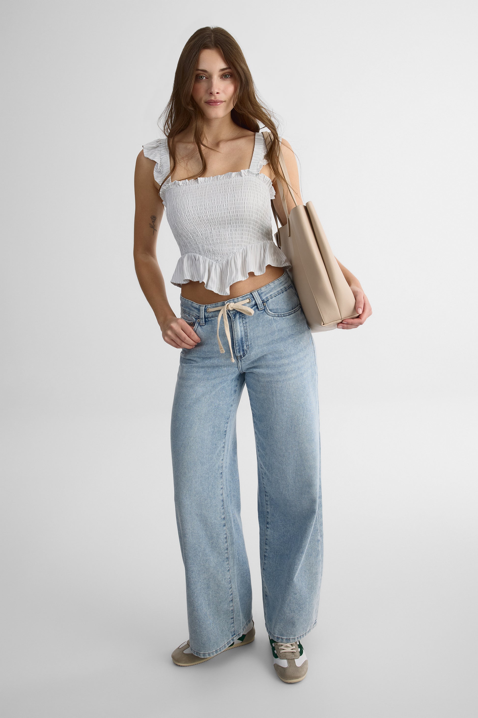 Camisole smocking à bretelles élastiques - Femme && BLEU MULTI