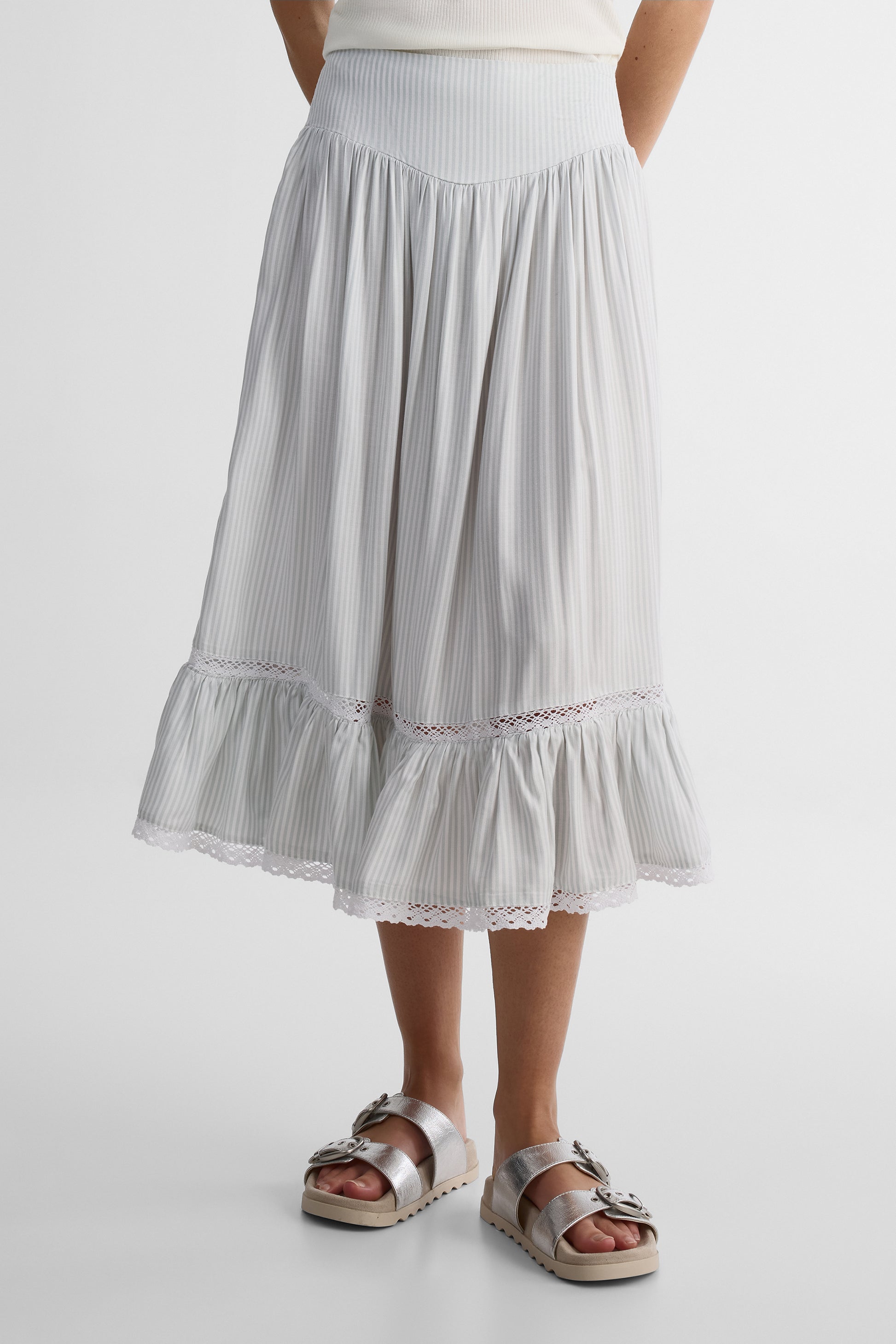 Jupe maxi volume taille haute - Femme && BLEU MULTI