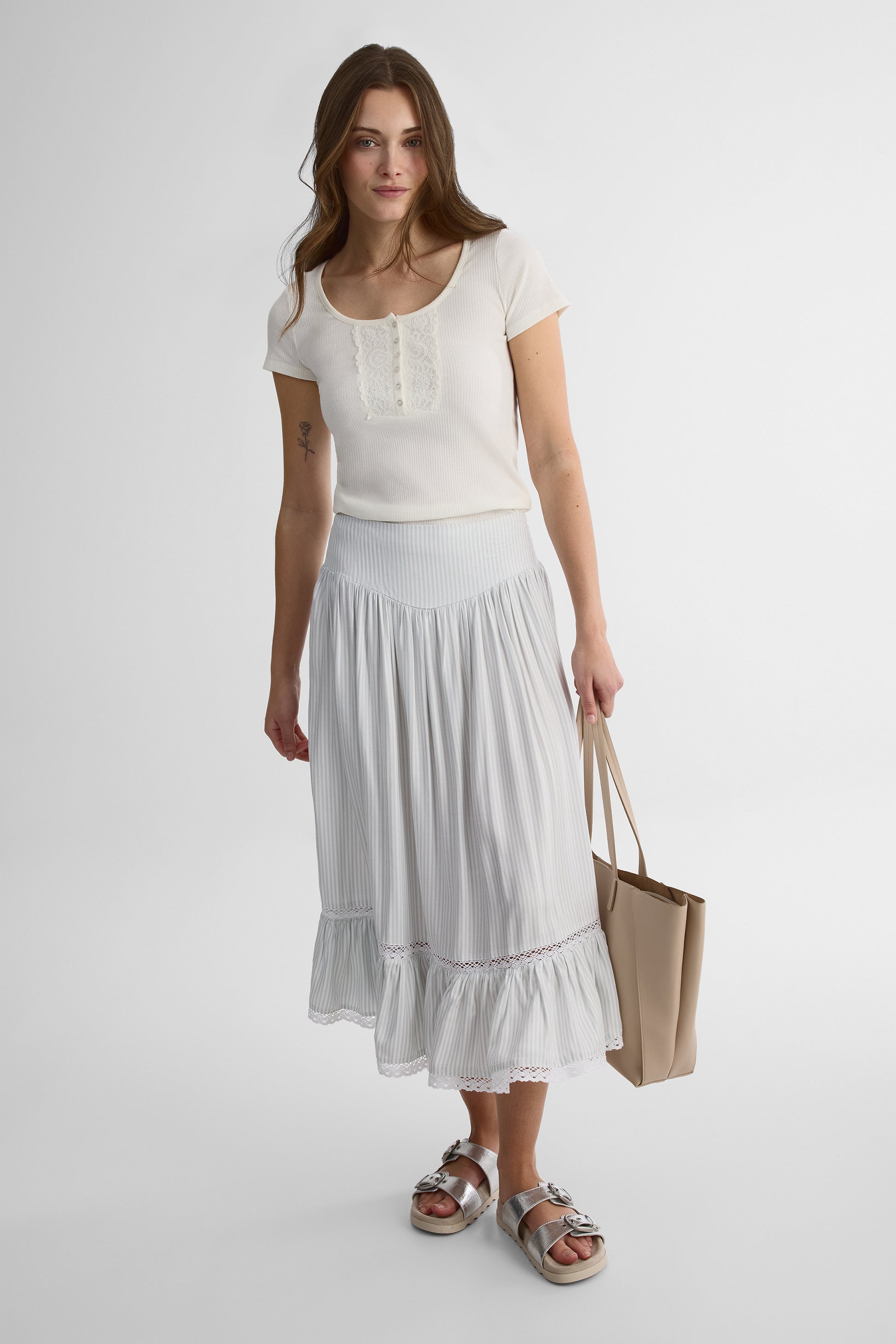 Jupe maxi volume taille haute - Femme && BLEU MULTI