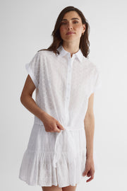 Chemisier dolman noué à boutons broderie anglaise - Femme && BLANC